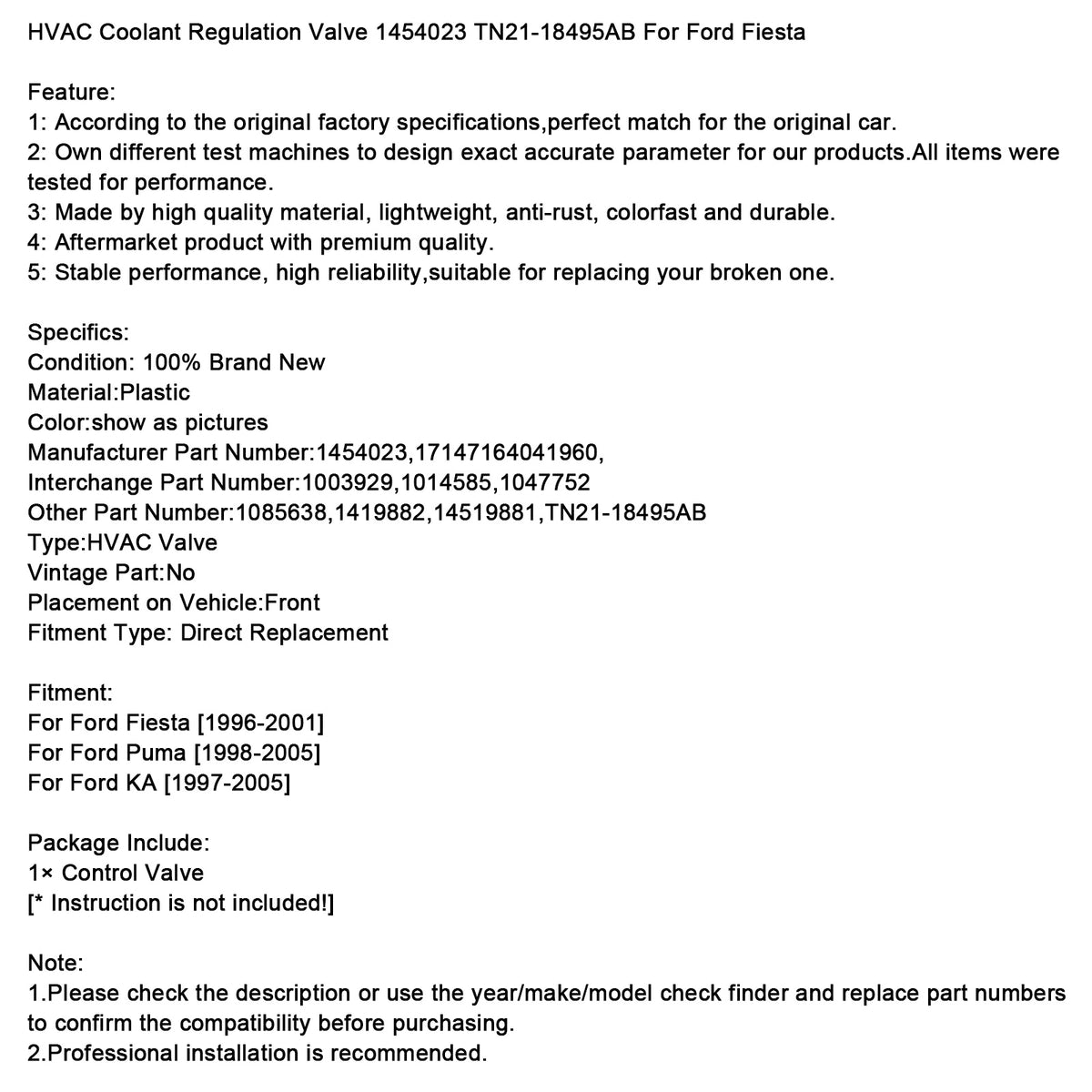 Válvula de regulación del líquido de refrigeración HVAC TN21-18495AB para Ford Fiesta