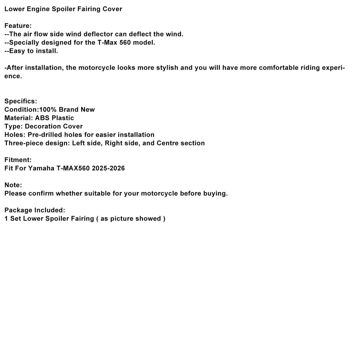 Carénage inférieur de protection de moteur pour Yamaha T-MAX 560 2025-2026 Matte Black