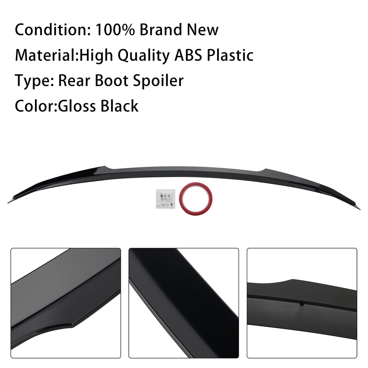 Spoiler arrière noir brillant style V highkick Pour VOLVO S60 Sedan 2019‑2022