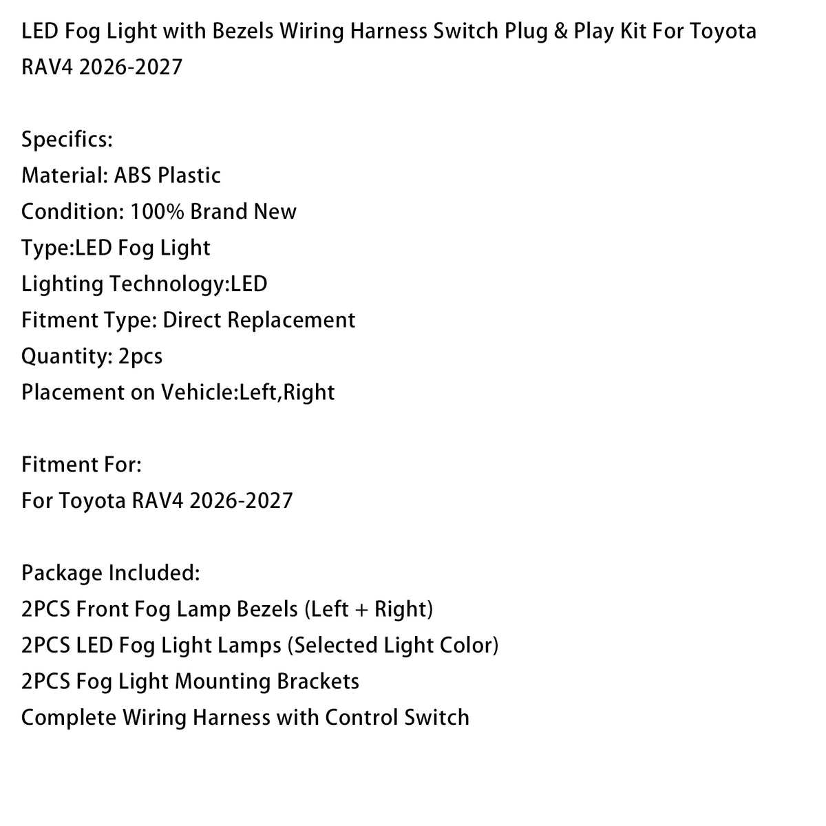 Kit de montaje de luces antiniebla para Toyota Rav4 2026-2027