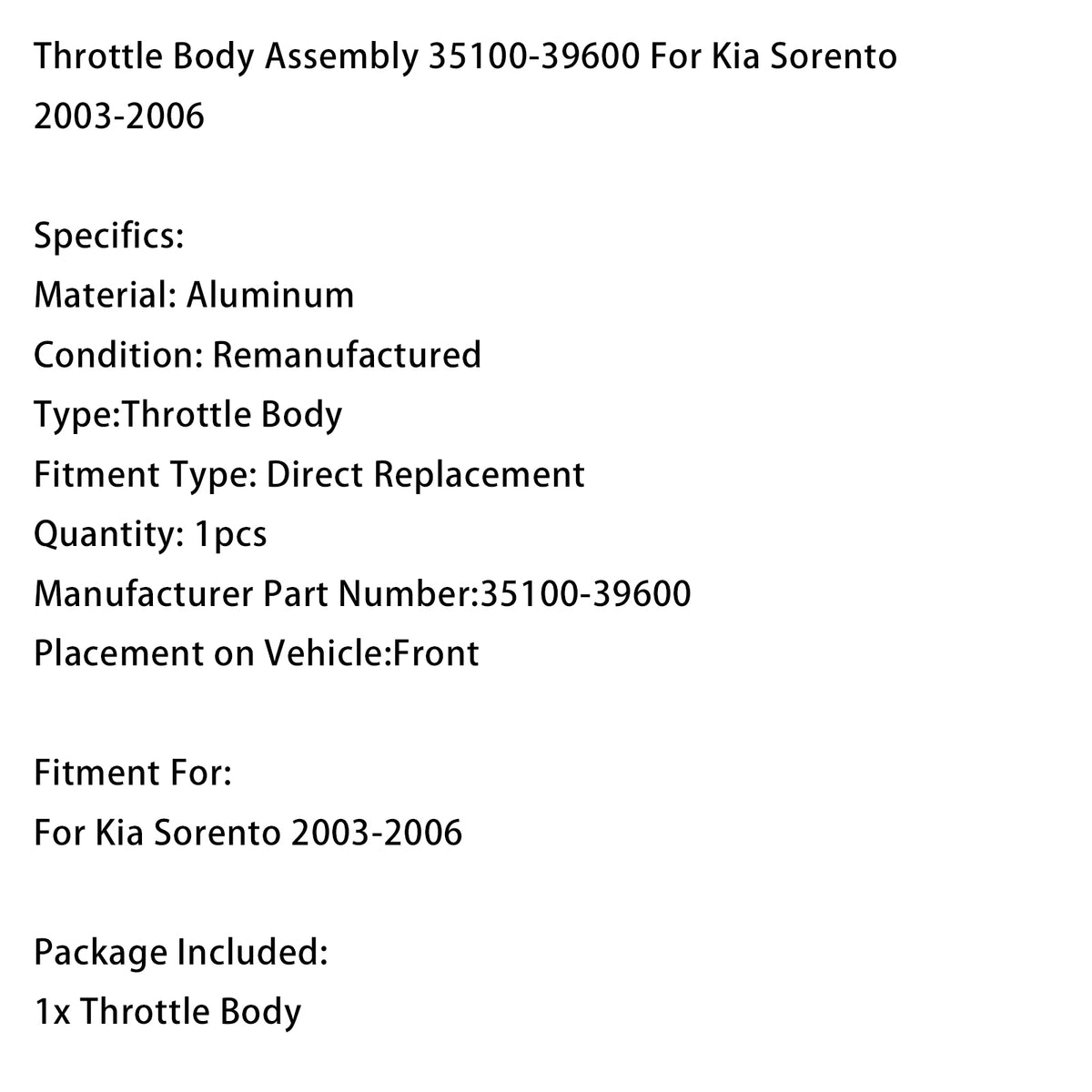 Boîtier De Papillon 35100-39600 Pour Kia Sorento 2003-2006