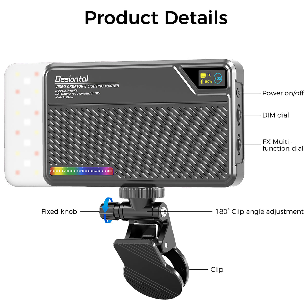 linterna portátil a todo color de luz de relleno de luz de vídeo LED iRealX4 RGB