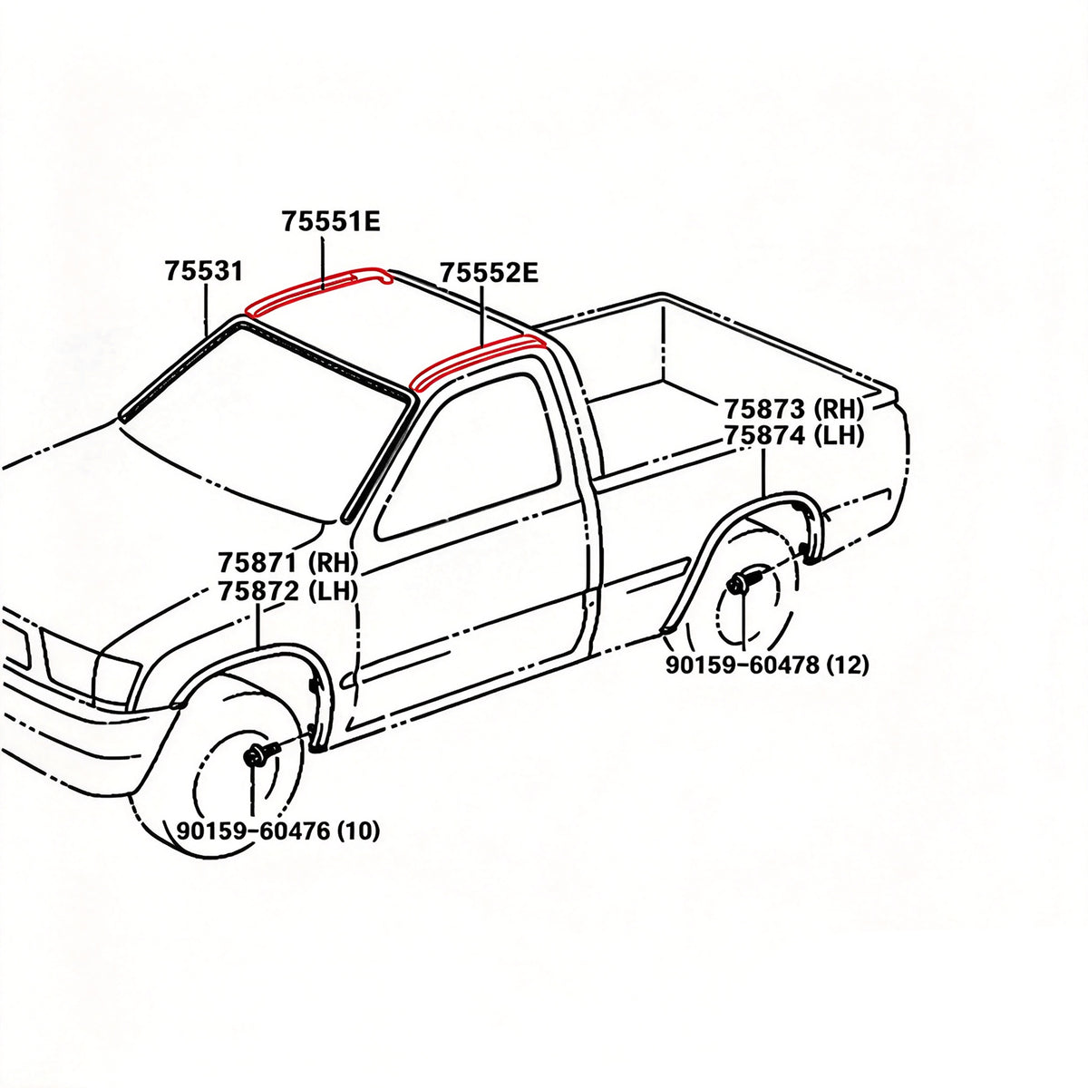Dachrinnenform 75551-04030 75552-04030 Für Toyota Hilux 1997-2005
