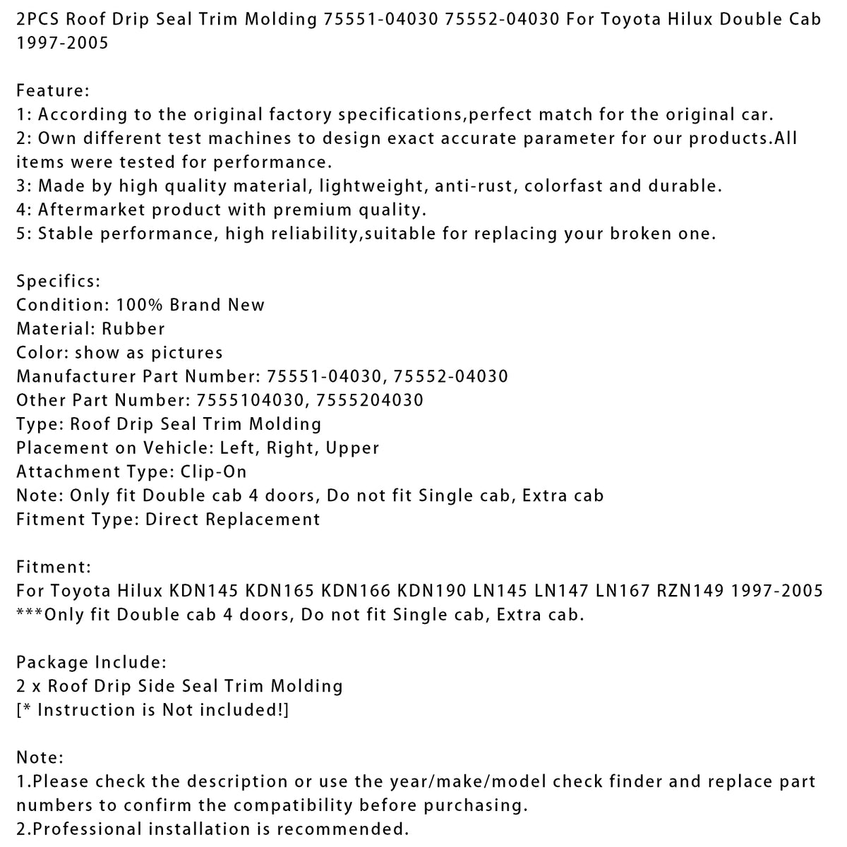 Dachrinnenform 75551-04030 75552-04030 Für Toyota Hilux 1997-2005
