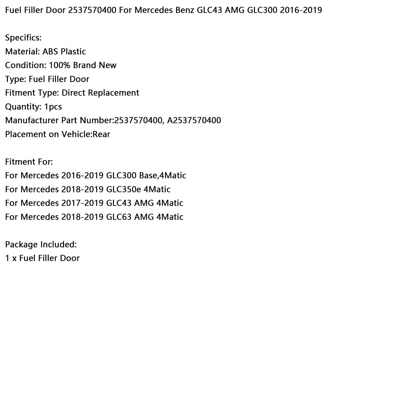 Brandstofvulling Hatch 2537570400 voor Mercedes Benz GLC43 AMG GLC300 2016-2019