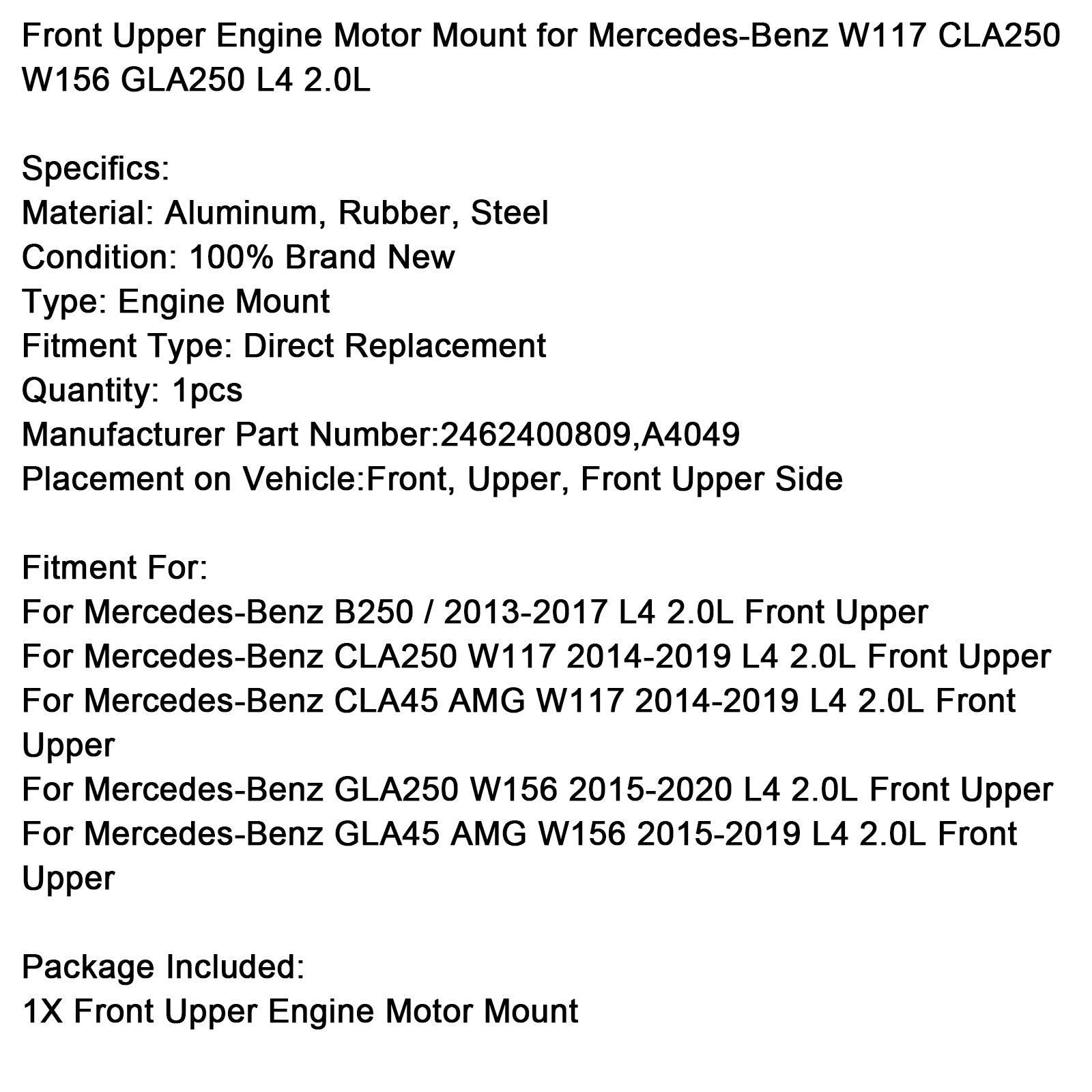Nosilec motorja 2462400809 za Mercedes-Benz W117 CLA250 W156 GLA250 L4 2.0L