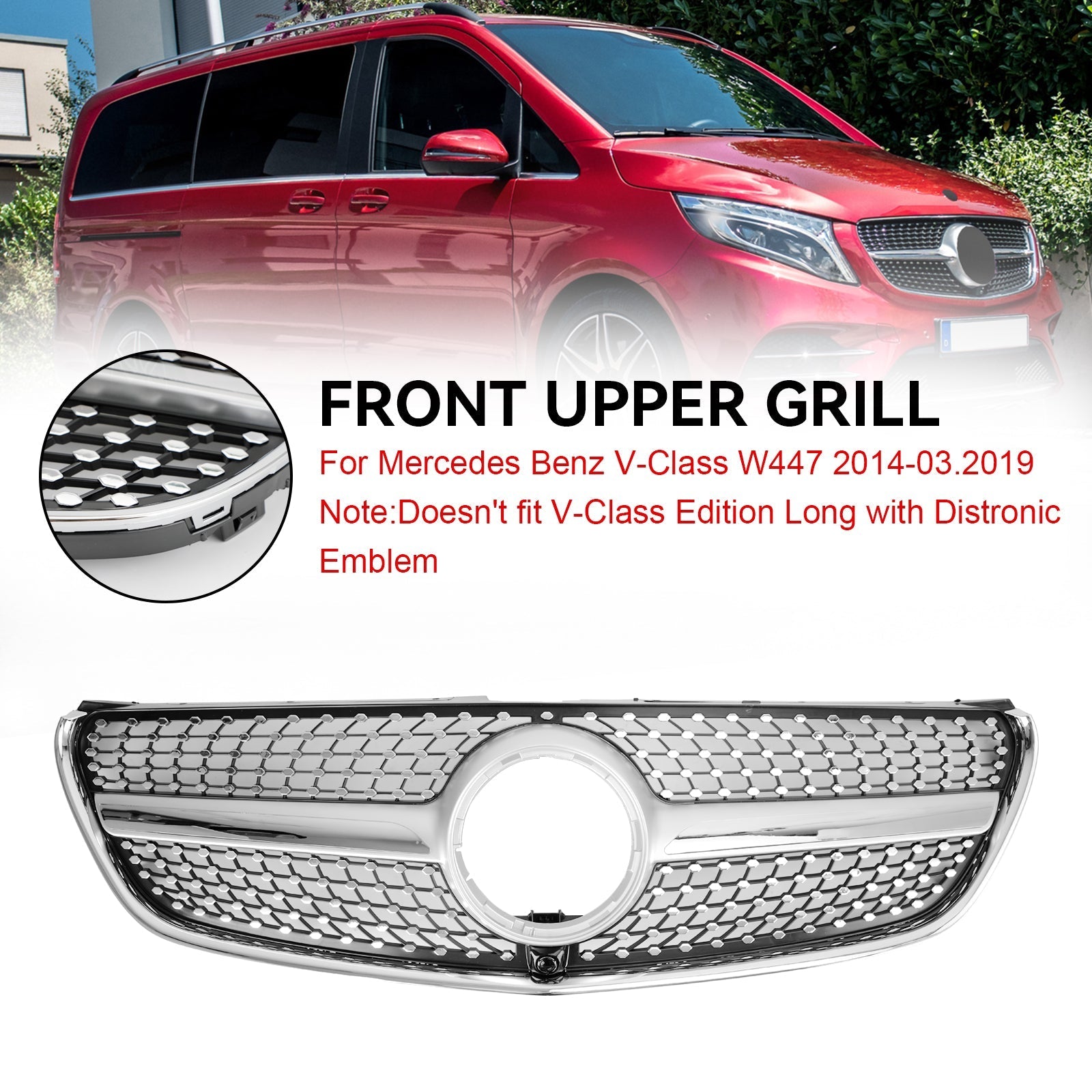 2014-03.2019 Mercedes Benz V Class W447 Calandre supérieure en diamant Grille