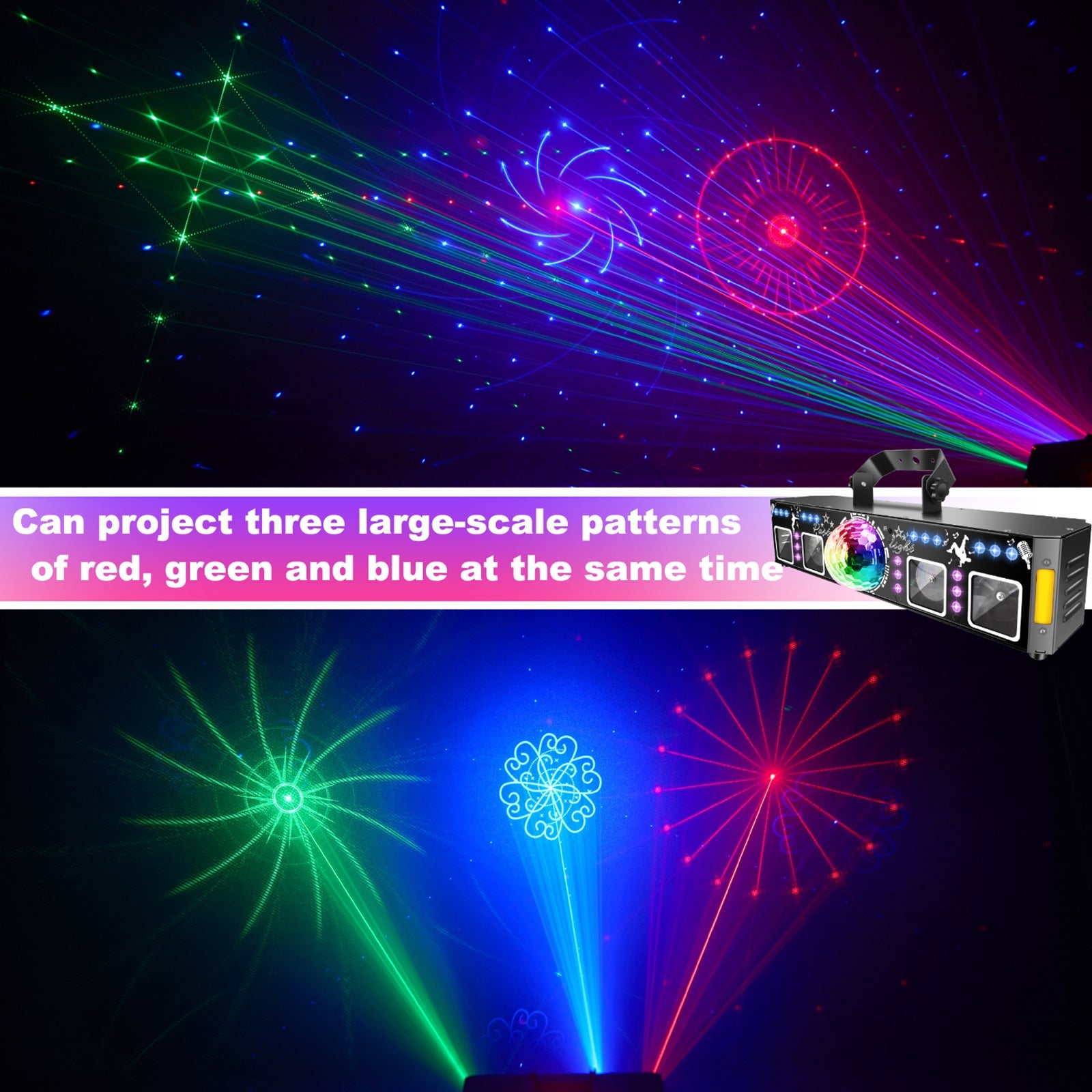 Projecteur laser magique 5 en 1 à 96 images avec stroboscope UV et télécommande