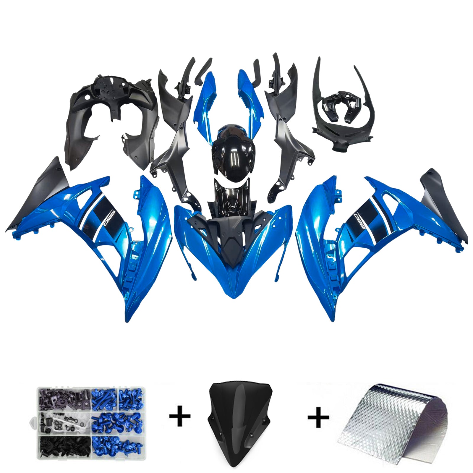 Kit de carénage en plastique ABS pour Kawasaki Ninja 650 EX650 2017-2019 Blue