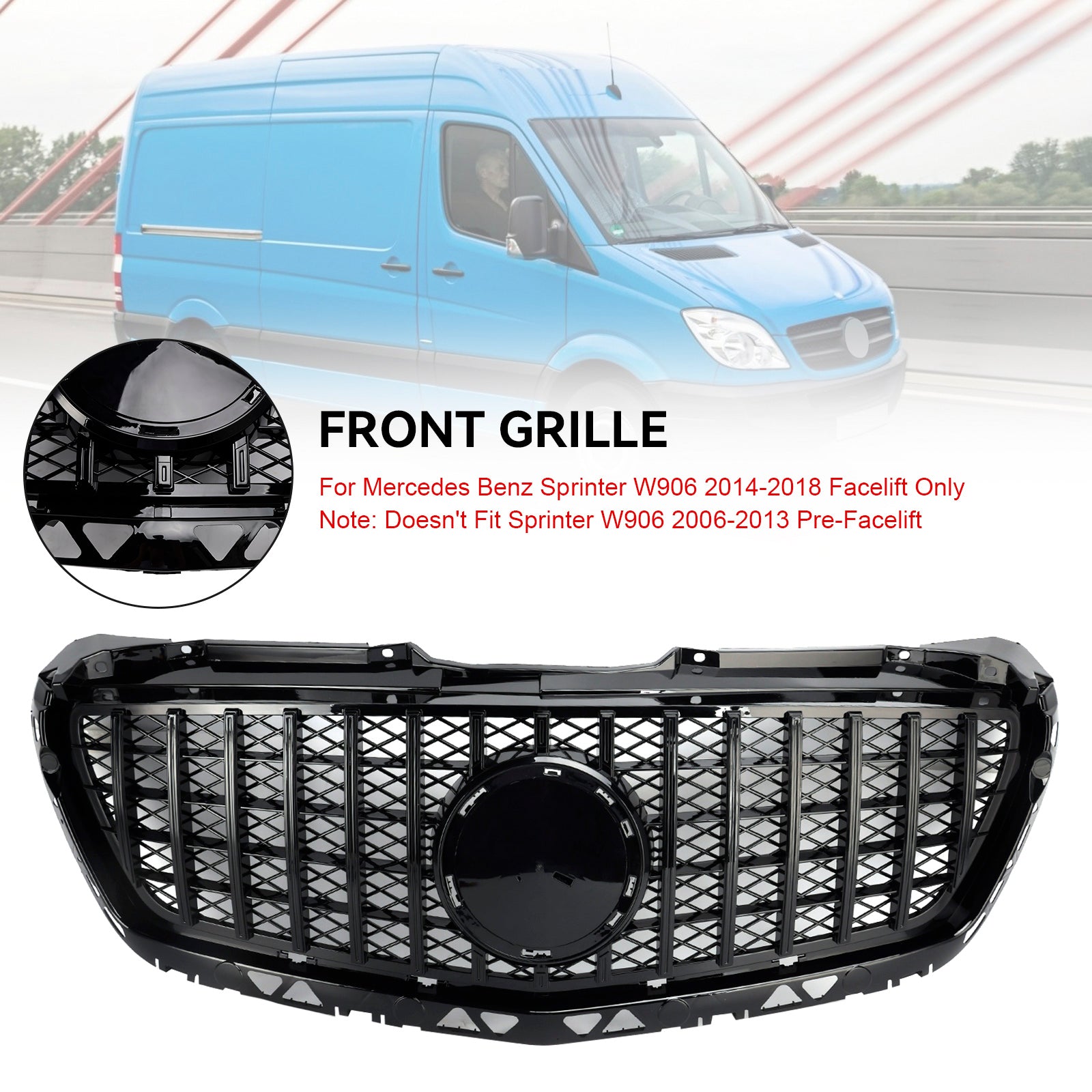 Black Front Bumper Grill Grille Pour Mercedes Benz Sprinter W906 2014-2018