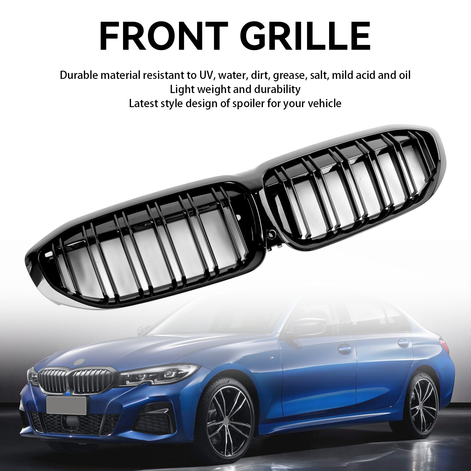 Black Dual Slat Kidney Grille Grill 51138072085 Pour BMW 3 Series G20 2019-2022