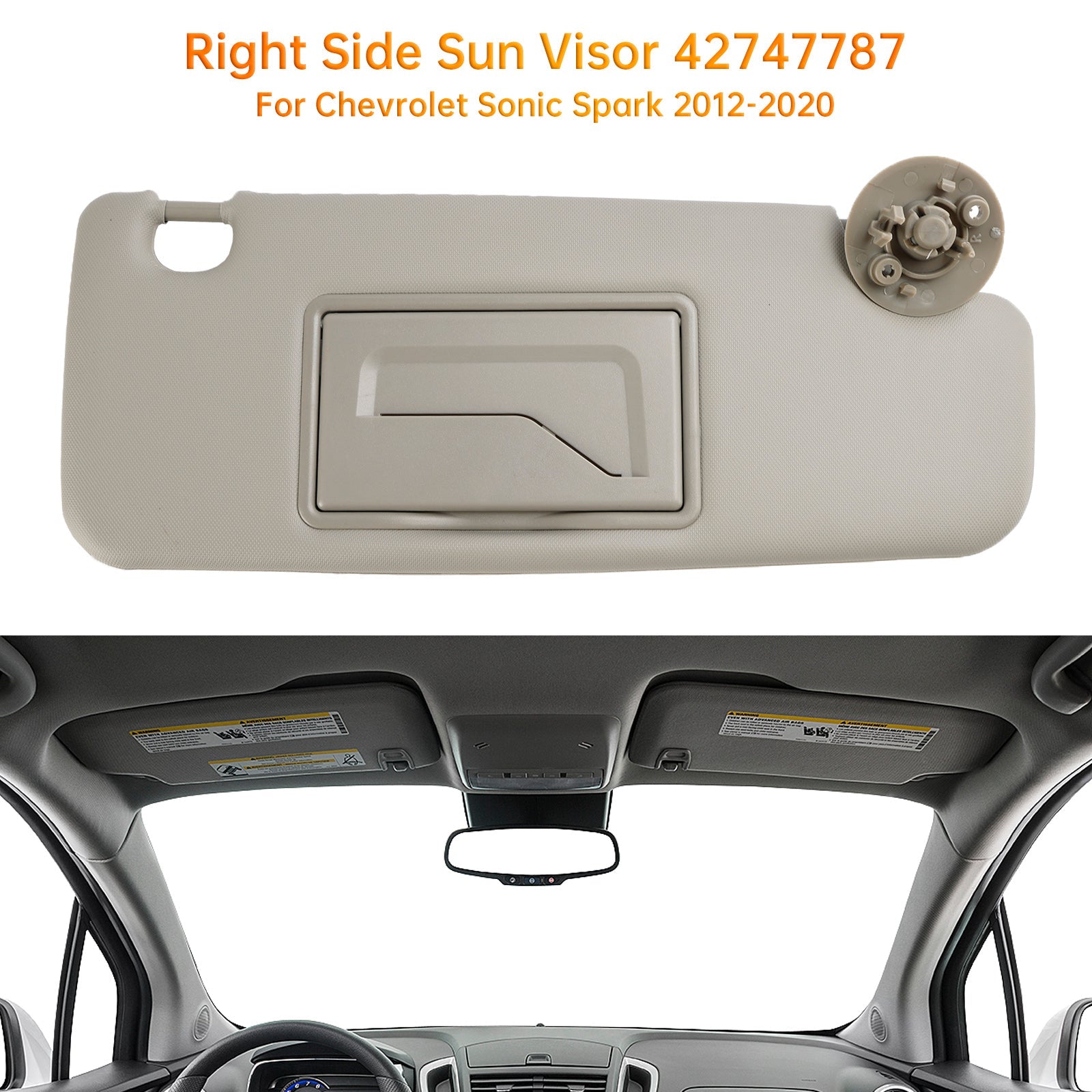 Visera solar derecha del pasajero para Chevrolet Sonic Spark 2012-2020 42747787 gris