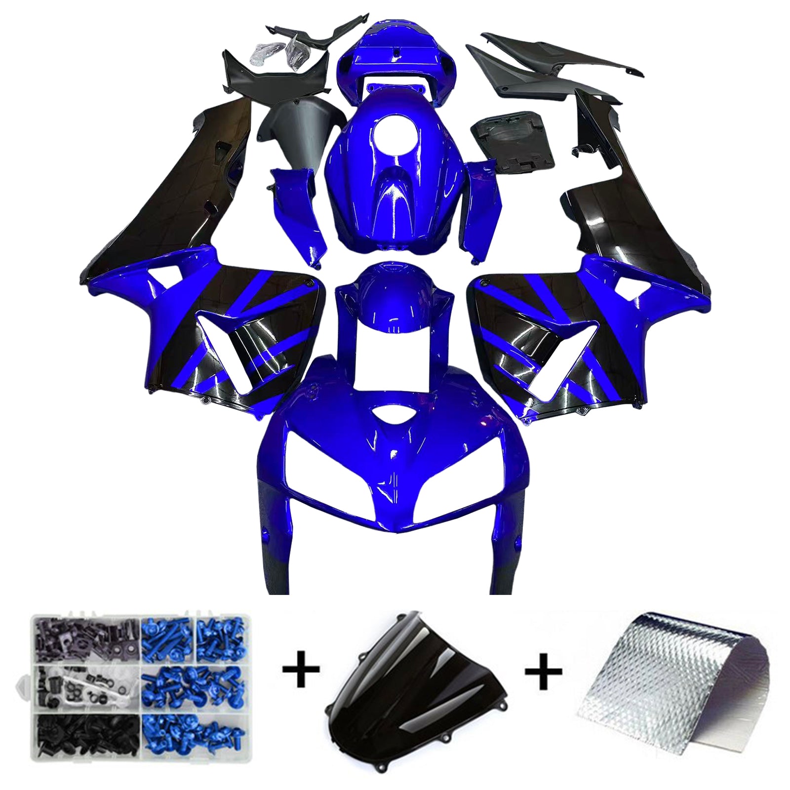 Kit de carénage en plastique ABS moulé par injection bleu et noir pour Honda CBR600RR 2005-2006