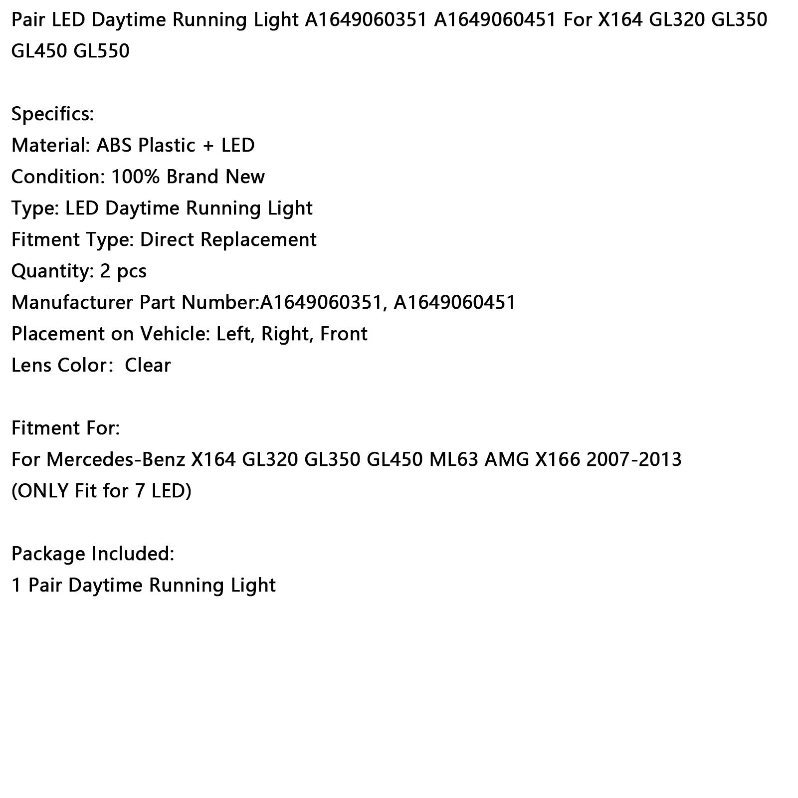 Par LED dnevnih luči za Mercedes-Benz X164 GL320 GL350 GL450 ML63 AMG X166 (2007-2013) A1649060351