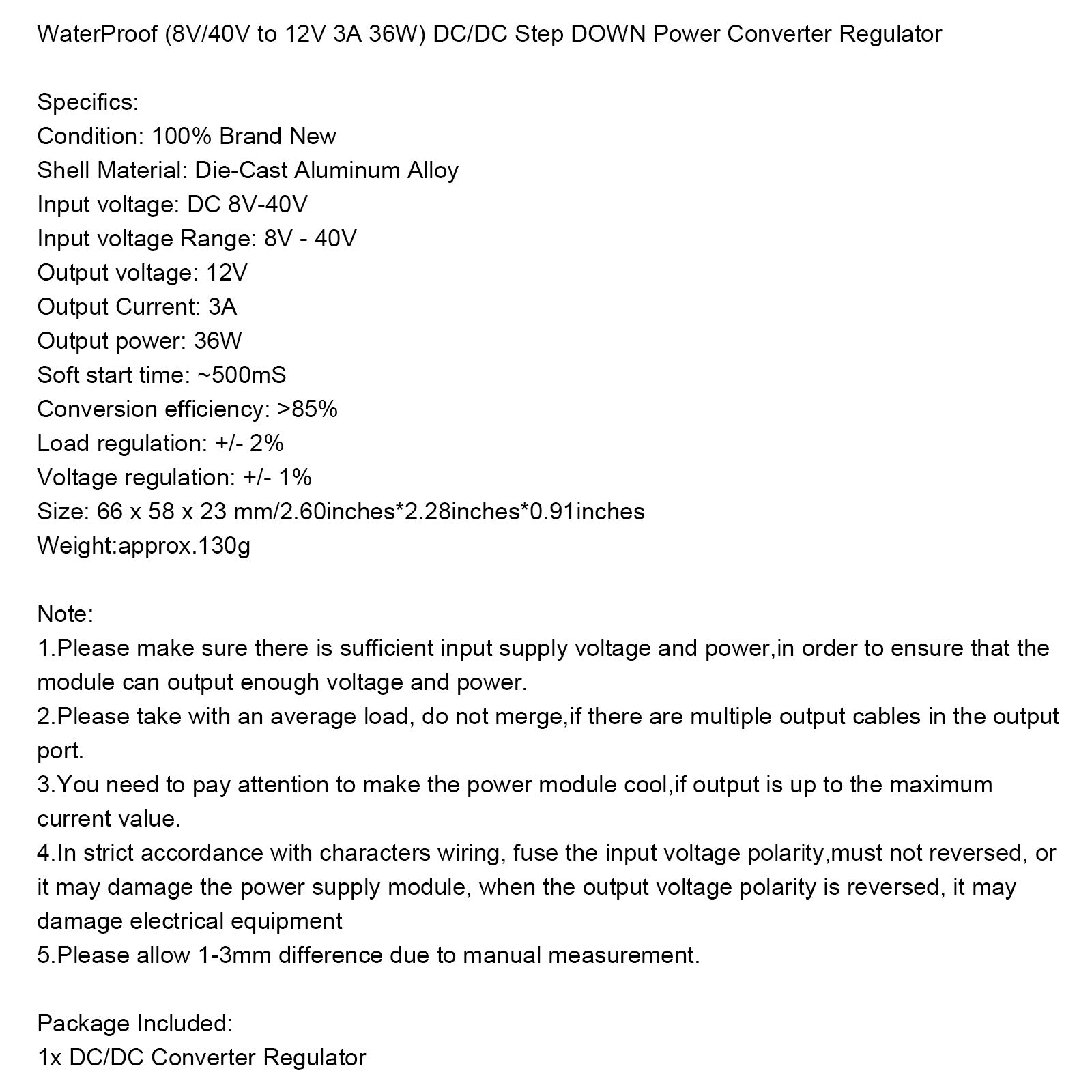 Imperméable Régulateur Convertisseur Tension 8V/40V-12V Alimentation Module 3A