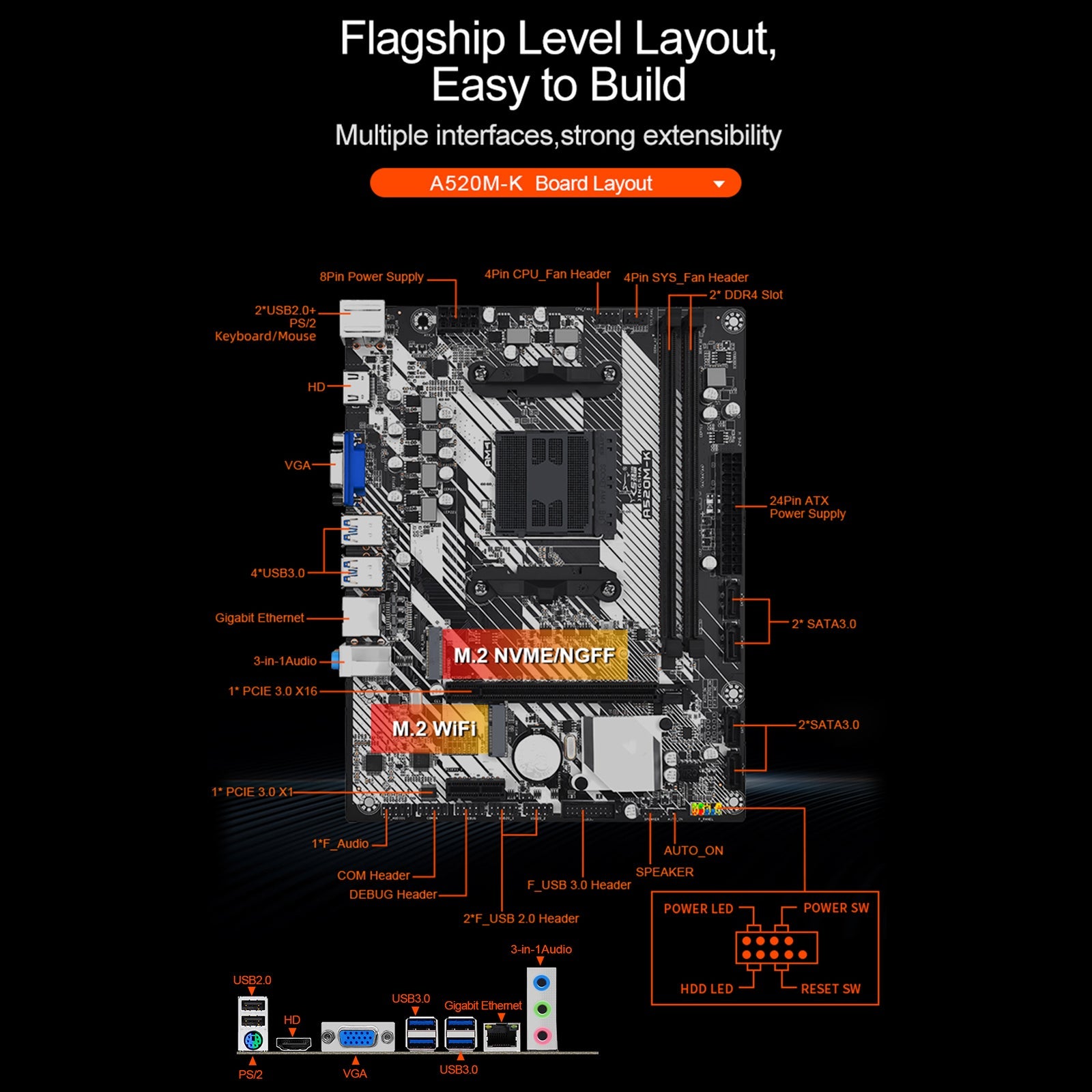 Carte mère d'ordinateur de bureau A520M-K, AM4, double protocole, disque dur M.2, Bluetooth