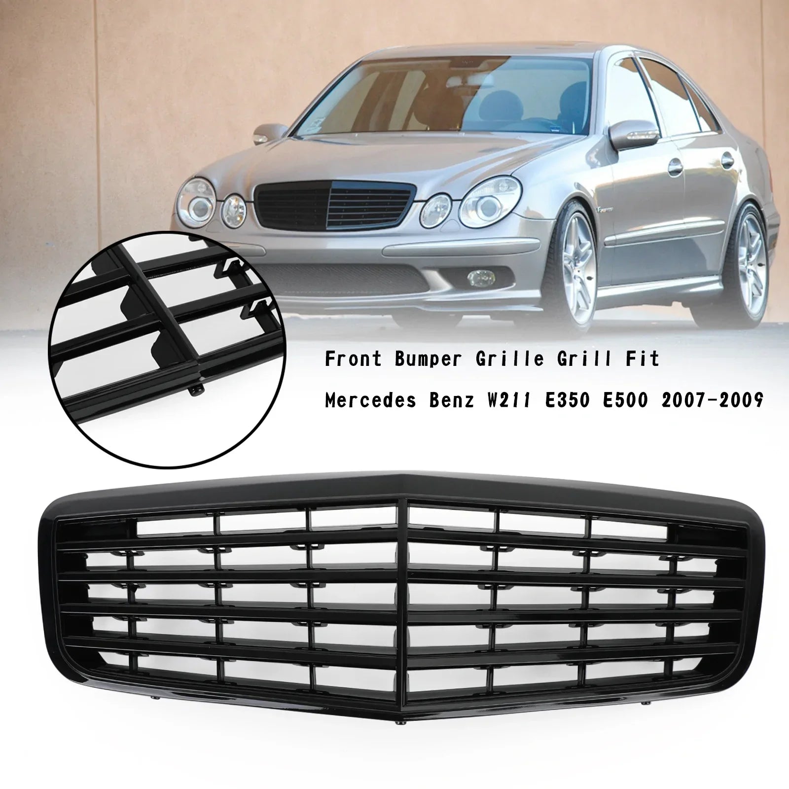 Grille de pare-chocs avant AMG noir brillant pour Mercedes-Benz W211 E350 500 2007-2009