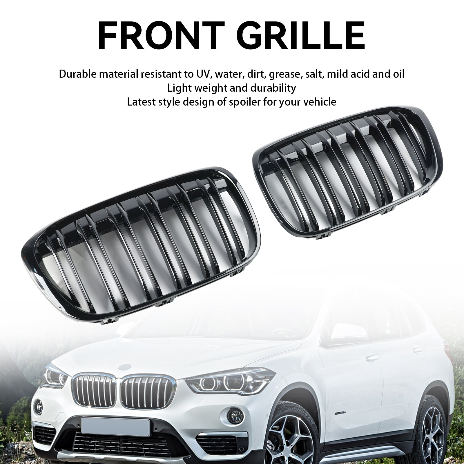 2016-2019 BMW X1 F48 F49 2 piezas Parrilla delantera negra brillante