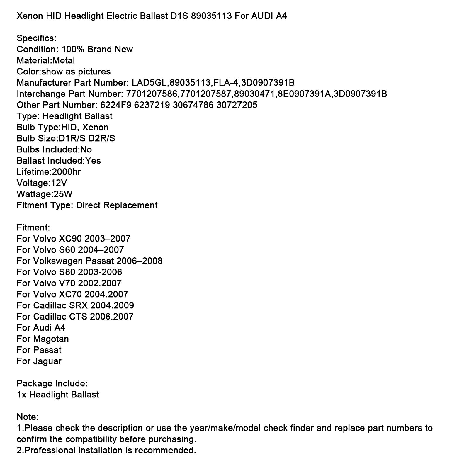Ballast eléctrico de la luz delantero en Xenon Hid D1s 89035113 para Audi A4