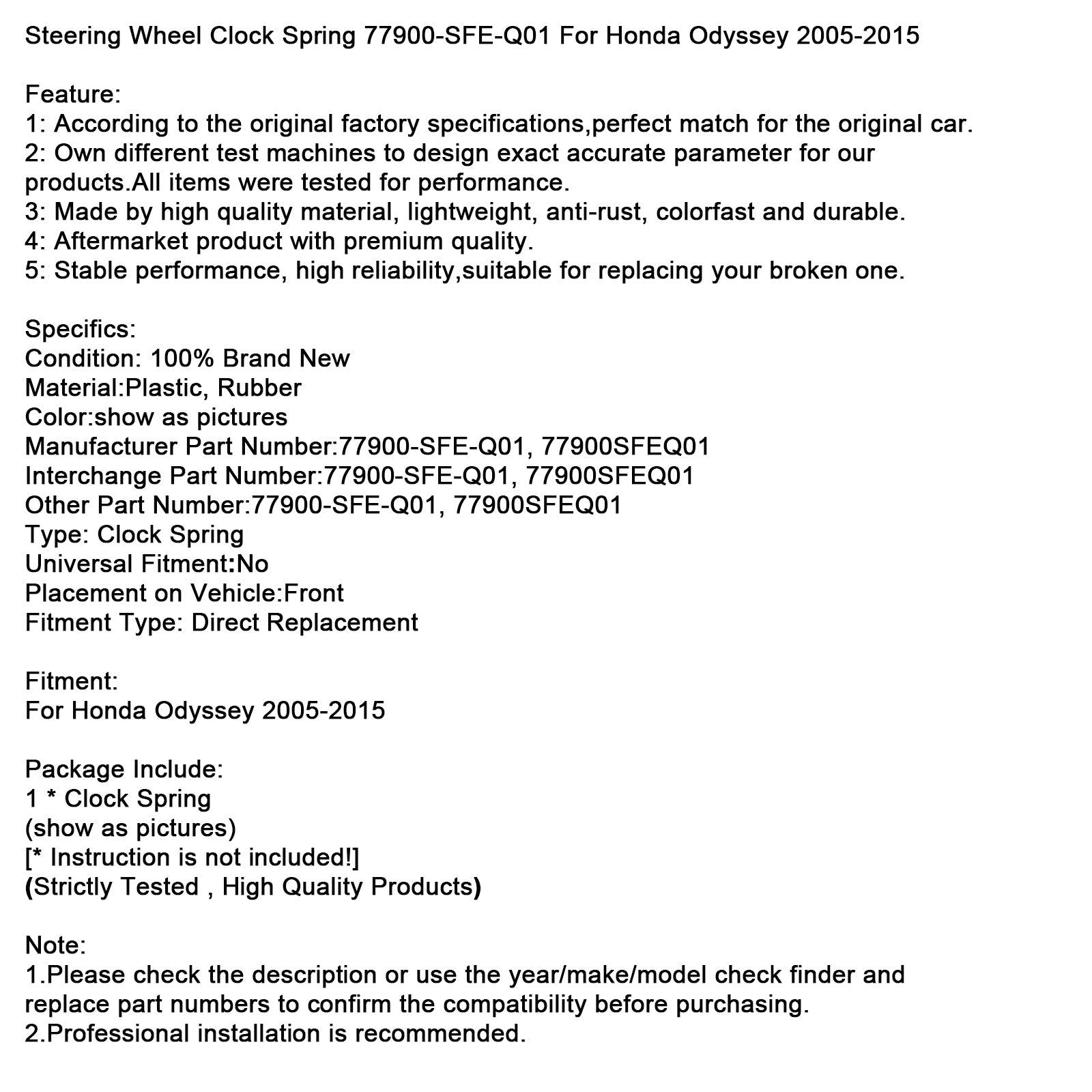 Sprężyna kierownicy dla Honda Odyssey 2005-2015 77900-SFE-Q01