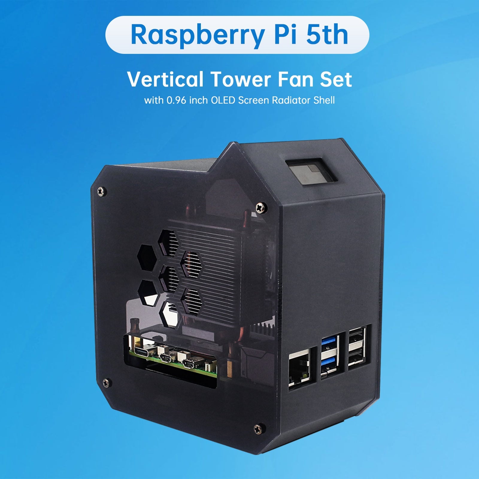 Zestaw pionowych wentylatorów Raspberry Pi 5 z 0,96 -calową OLED OLED Shell