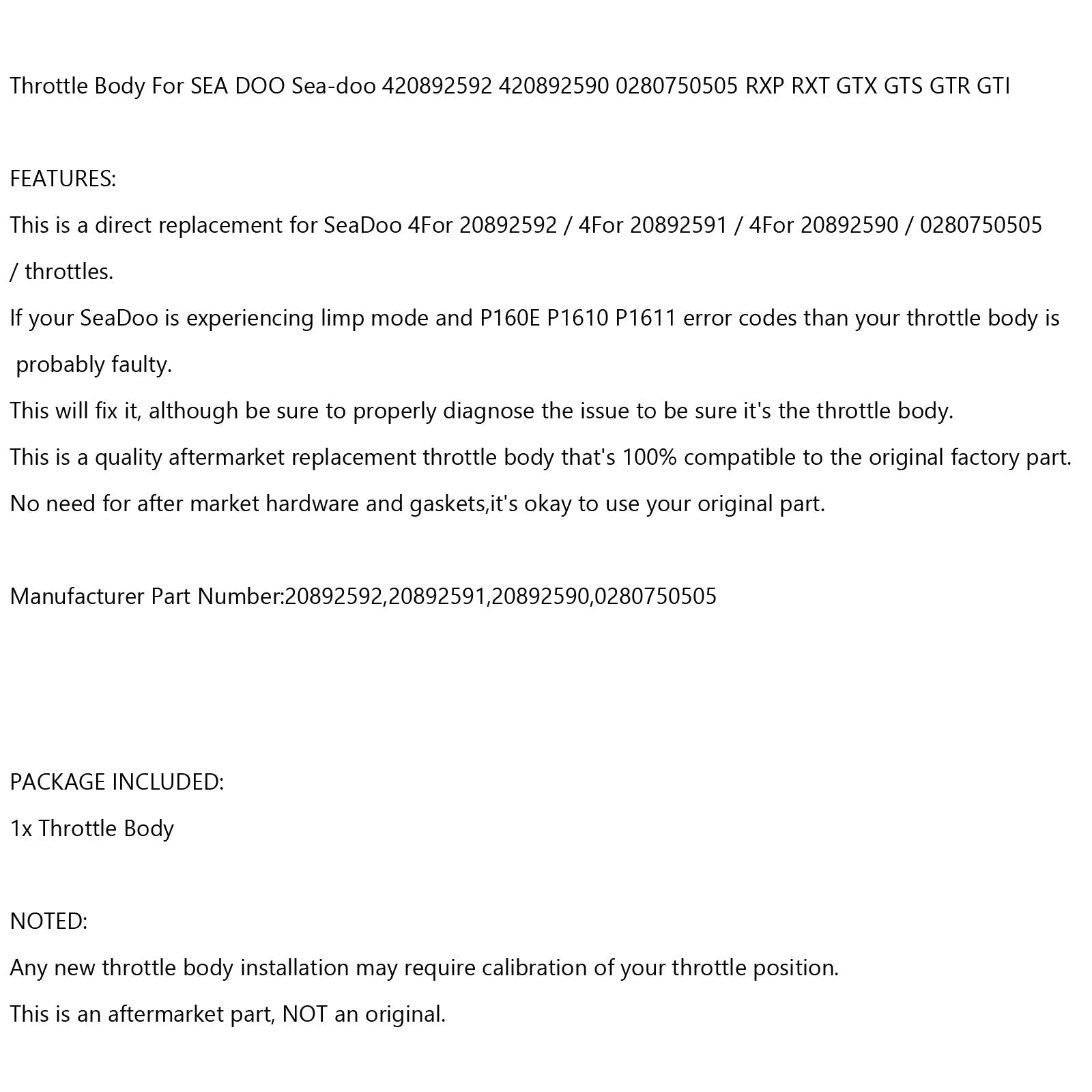 Korpus przepustnicy Sea Doo GTX LTD 2015 215 20892592 20892591