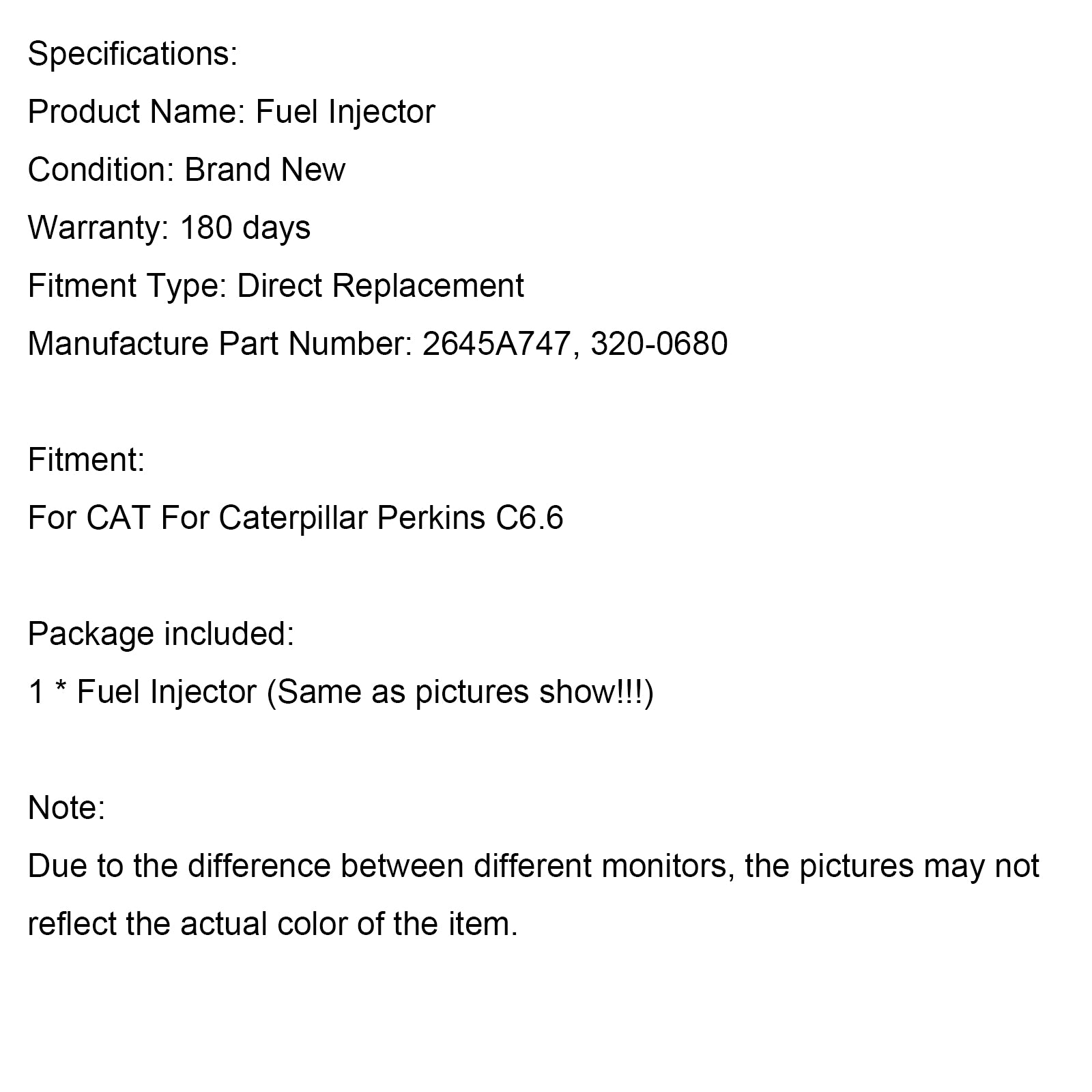 1 Uds inyector de combustible 2645A747 para CAT para Caterpillar Perkins C6.6 320-0680