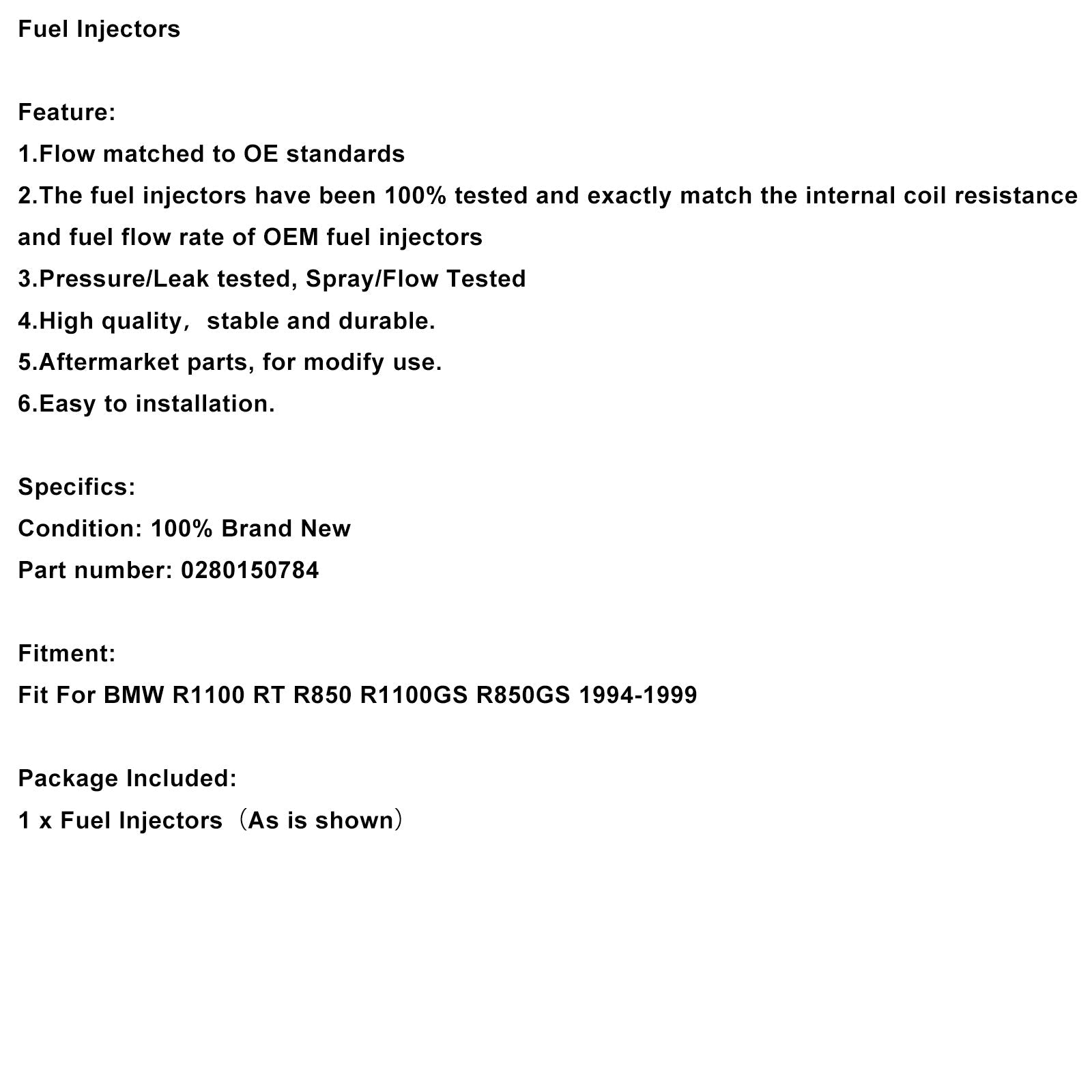 Wtryskiwacze paliwa do BMW R1100 RT, R850, R1100GS i R850GS (1994-1999) – numer części : 0280150784