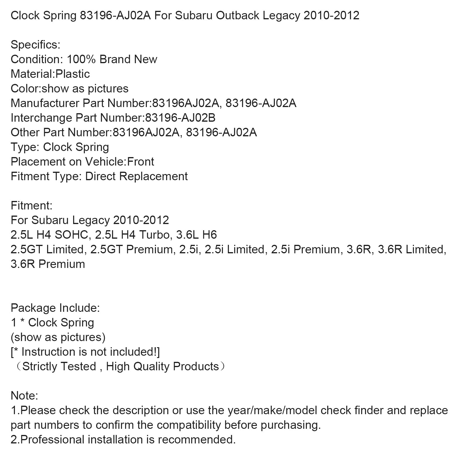 Pomlad'ura 83196-AJ02A za Subaru Outback Legacy 2010-2012