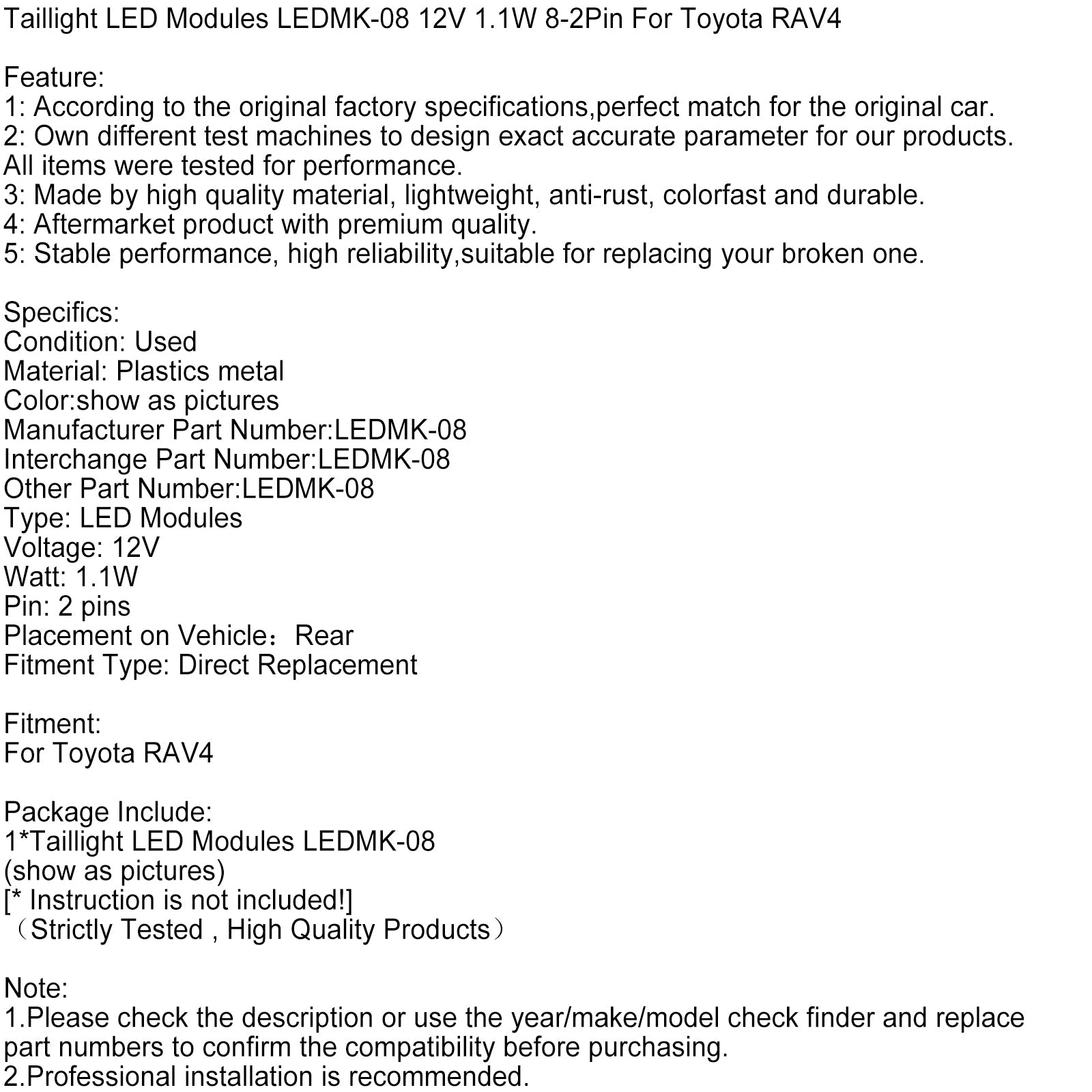 LEDMK-08 12 V 1,1 W 8-2 Moduli LED LEDM posteriori per Toyota RAV4