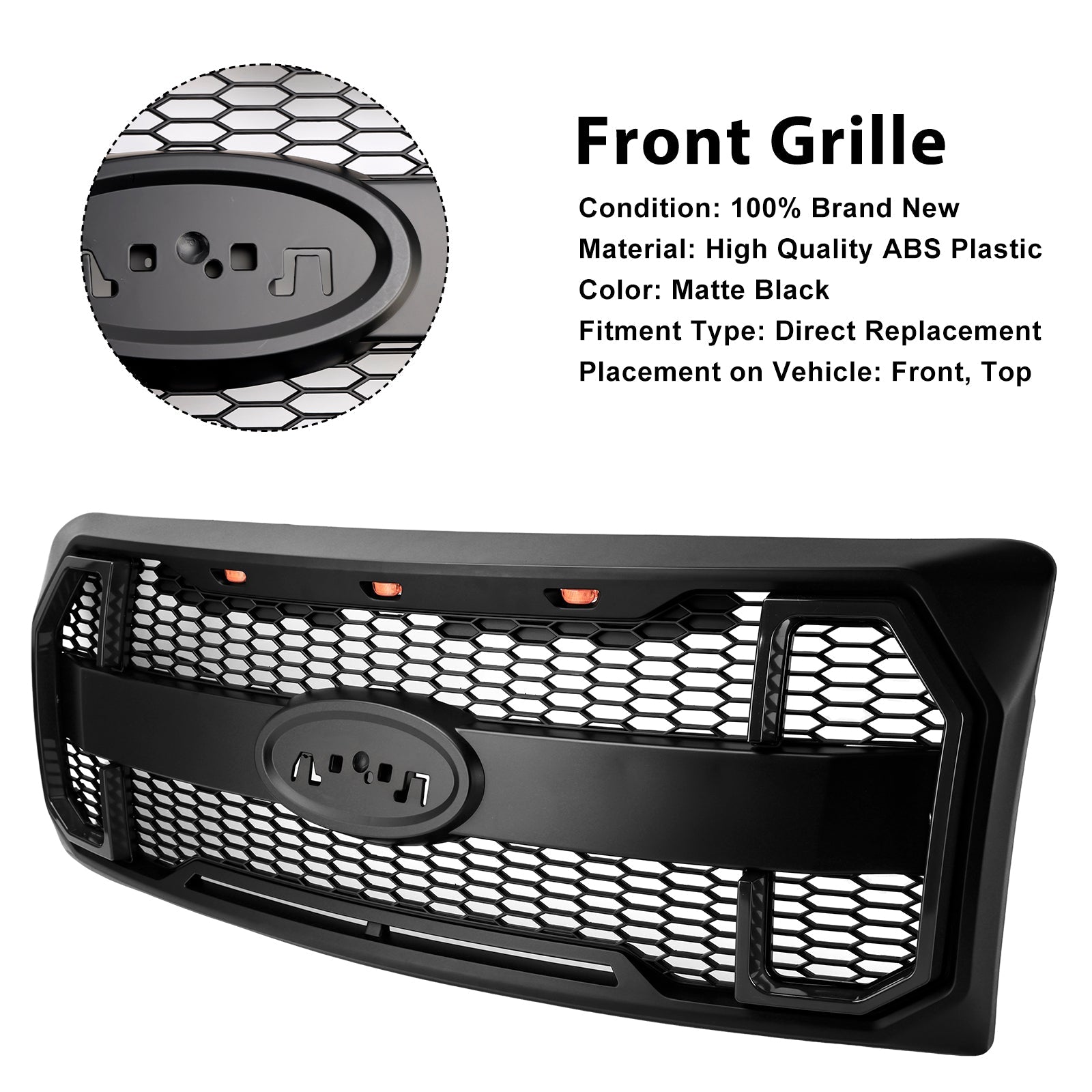 Grille de Bumper Front Style Raptor Mat Raptor con LED per Ford F150 2009-2014