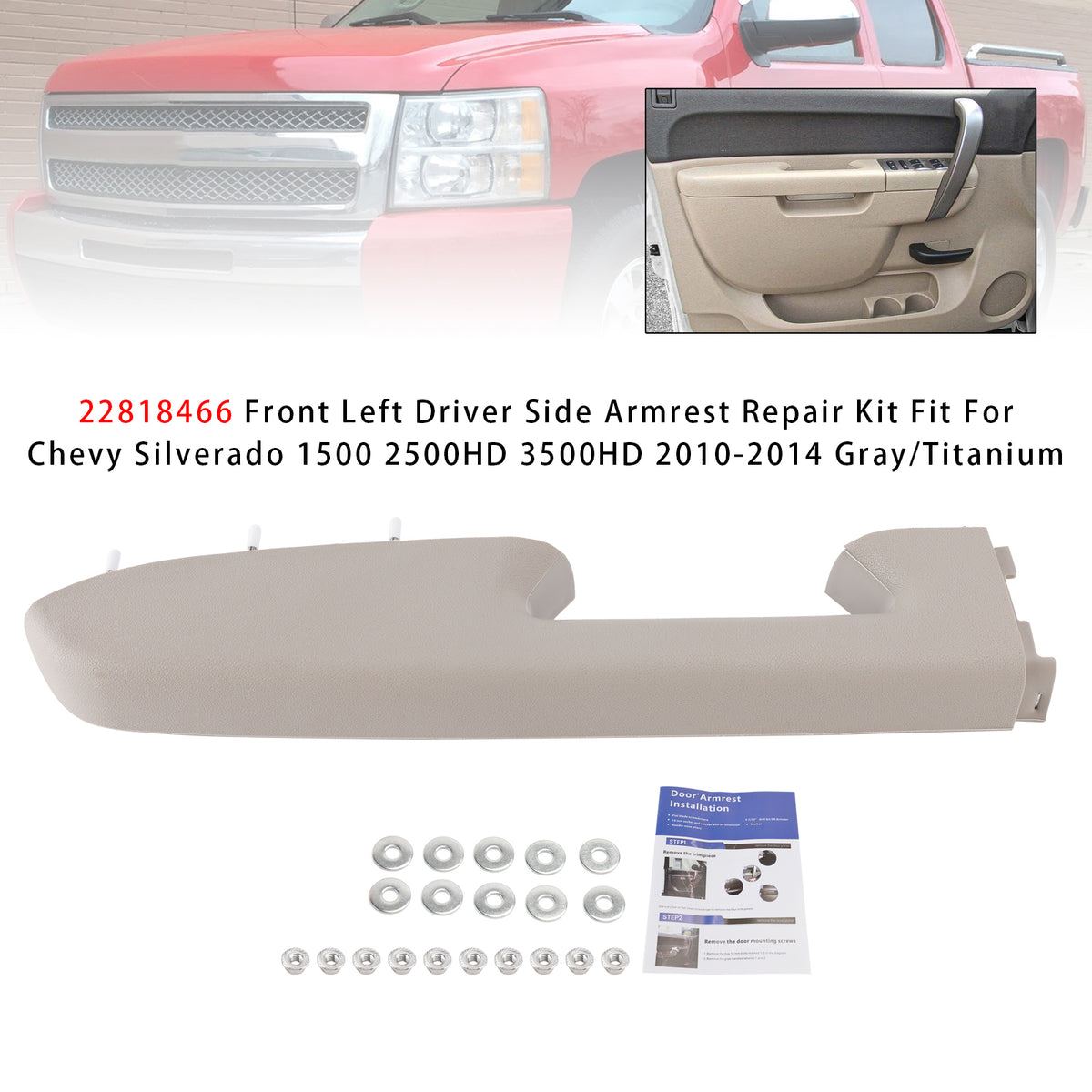 Kit de réparation d'accoudoir avant gauche pour Chevy Silverado 1500 2500HD 3500HD 2010-2014