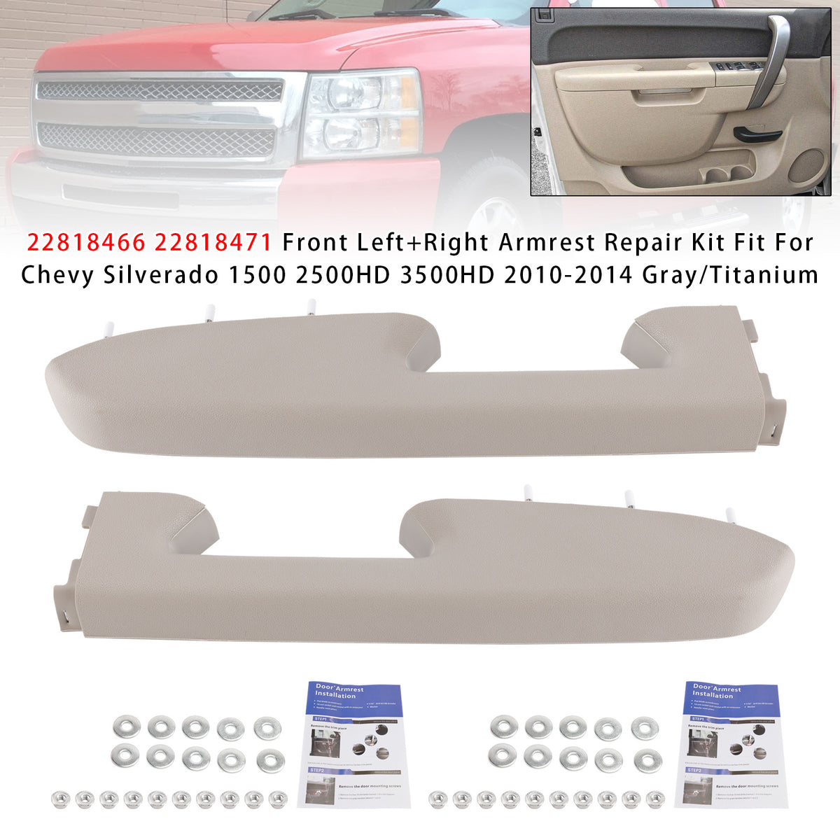 Kit de réparation d'accoudoir avant gris 22818471 pour Chevrolet Silverado 2500 HD (2010-2014)