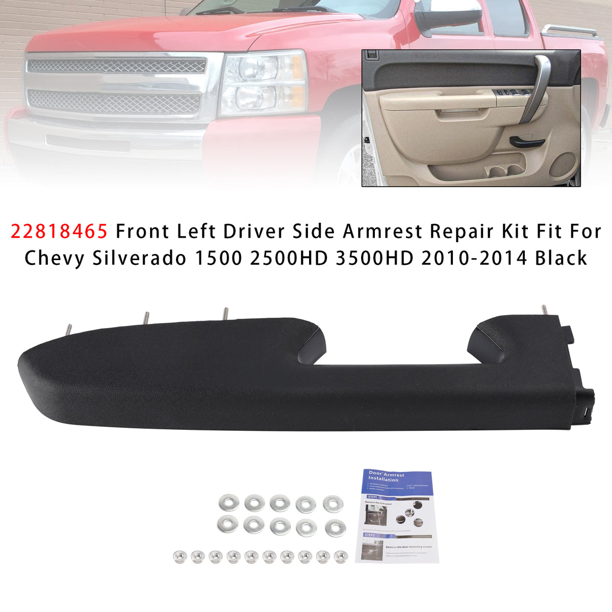 Zestaw naprawczy przedniego lewego podłokietnika kompatybilny z Chevy Silverado 1500 2500HD 3500HD 10-2014