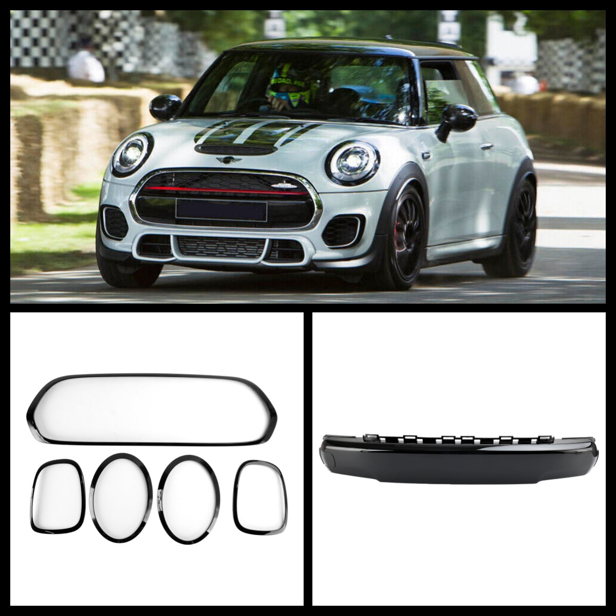 Kit Complet Styling Noir pour MINI F55/F56/F57 (2013-2021) - Calandre + Phares + Feux Arrière + Cache-Plaque