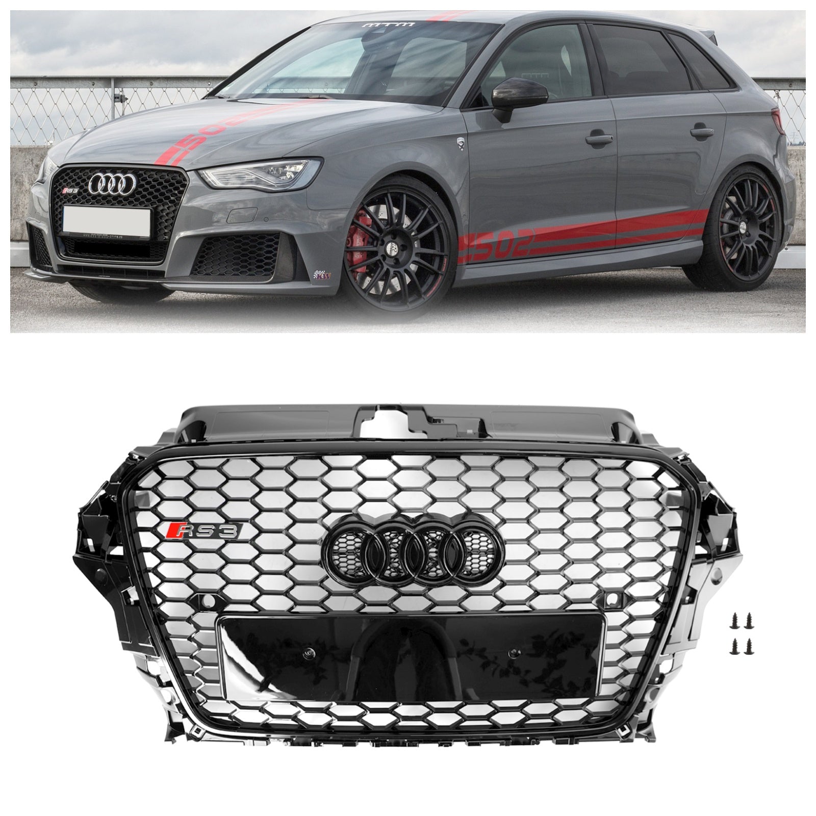 Audi A3 S3 2013-2016 RS3 Style capot avant nid d'abeille pare-chocs Grille noir