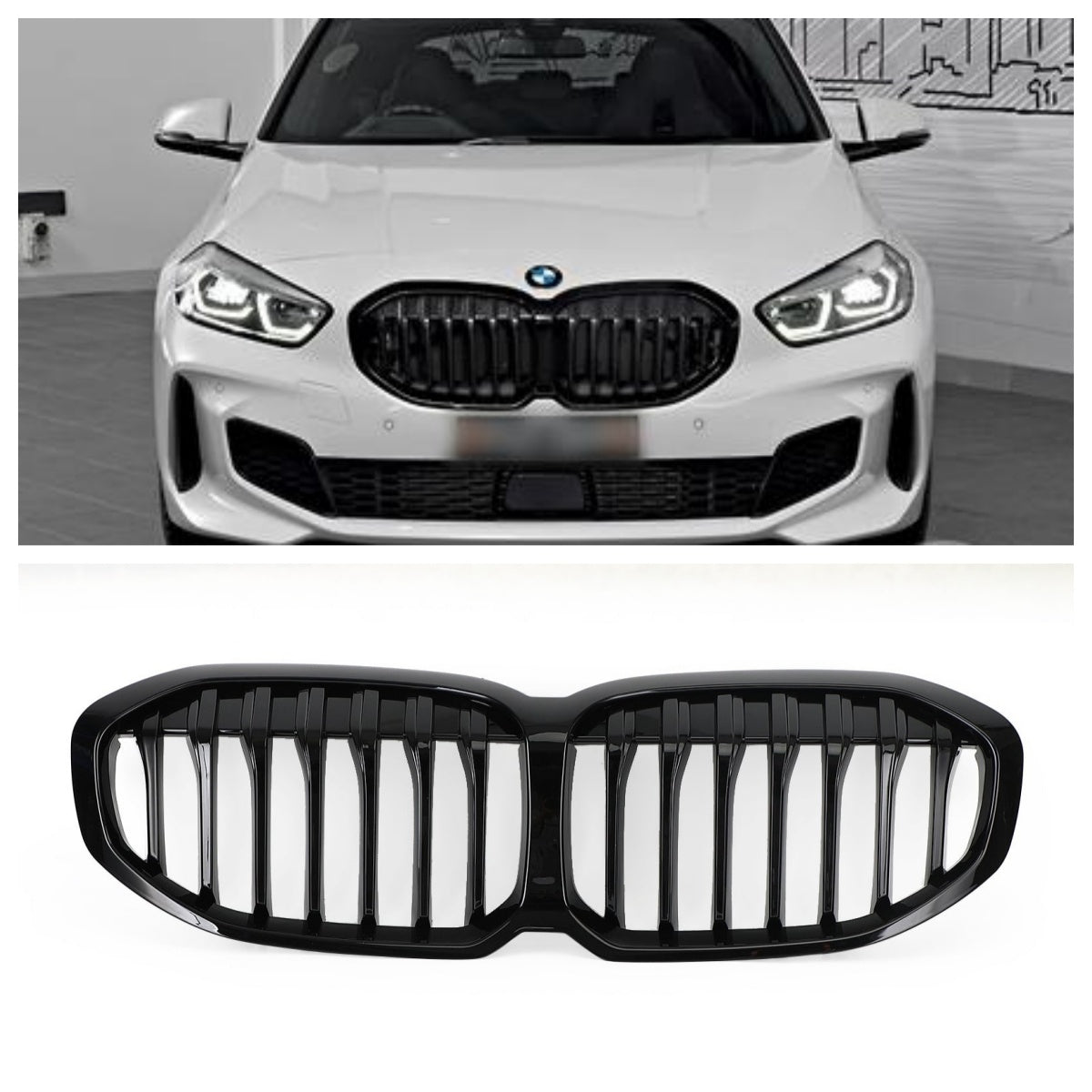 Rejilla frontal de repuesto en negro brillante para BMW F40 Serie 1 2019-2023