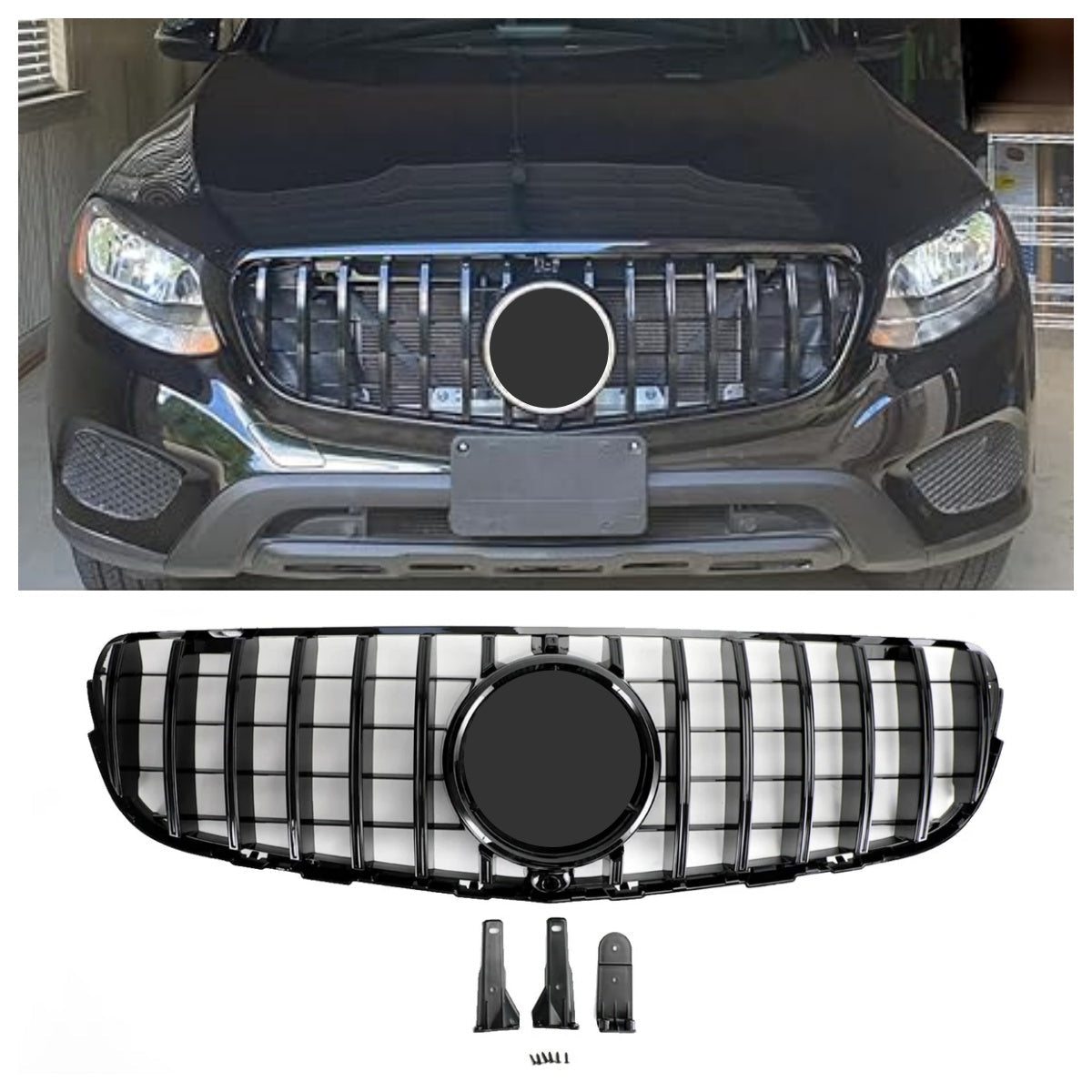 Mercedes Benz Clase GLC 2015-2019 W253/X253 GLC300 GLC350 Rejilla de parachoques delantera negra brillante con cámara de visión trasera