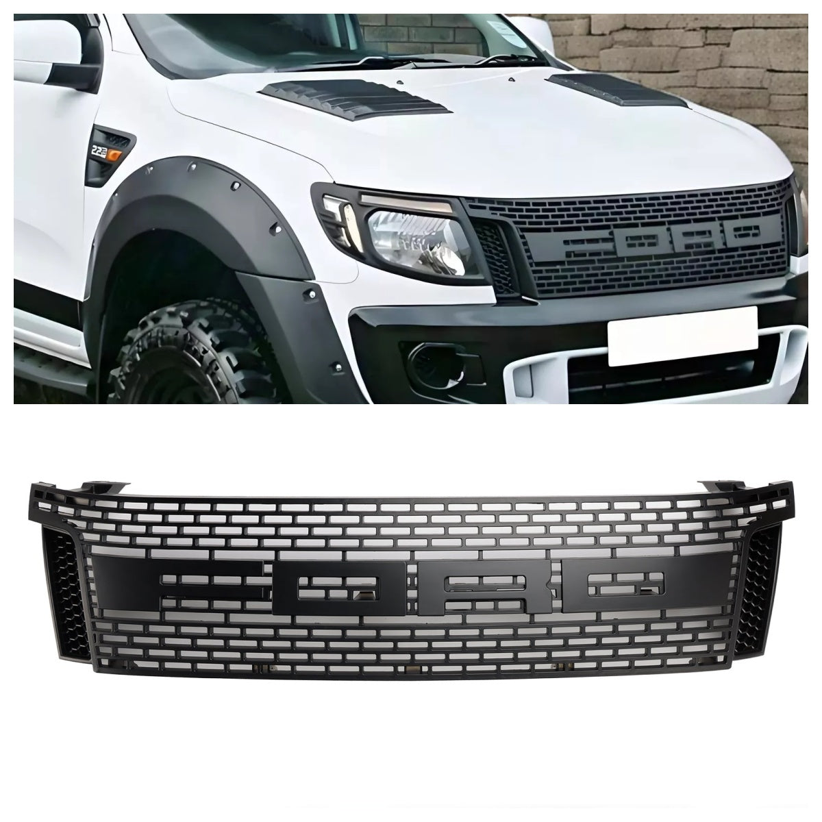2012-2015 Ford Ranger T6 PX1 Raptor Front Grillin yläpuskurin korvaaminen mustasta mustasta säleiköstä