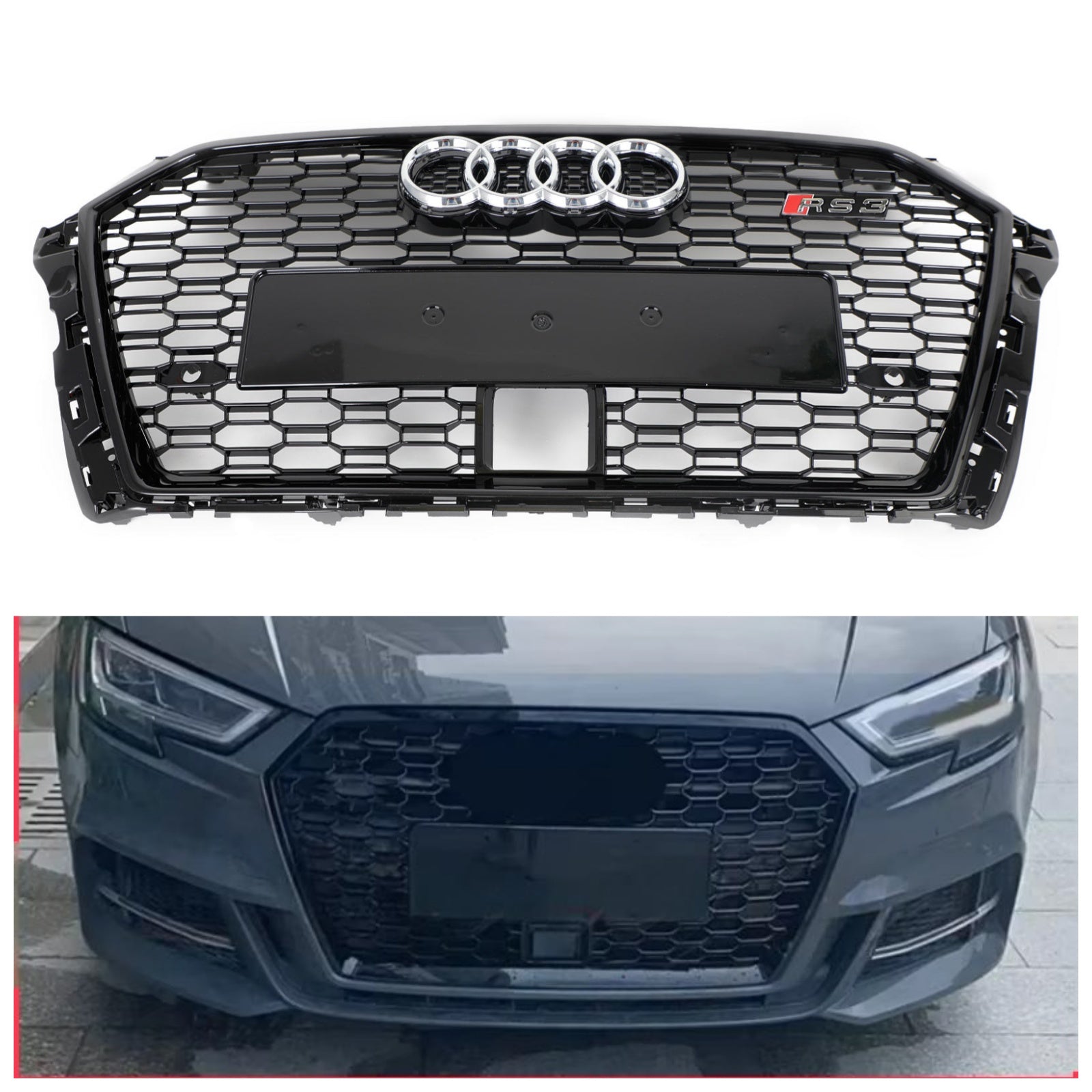 2017-2019 Audi A3 S3 Sostituzione in stile RS3 Grill prima con una griglia lorda nera