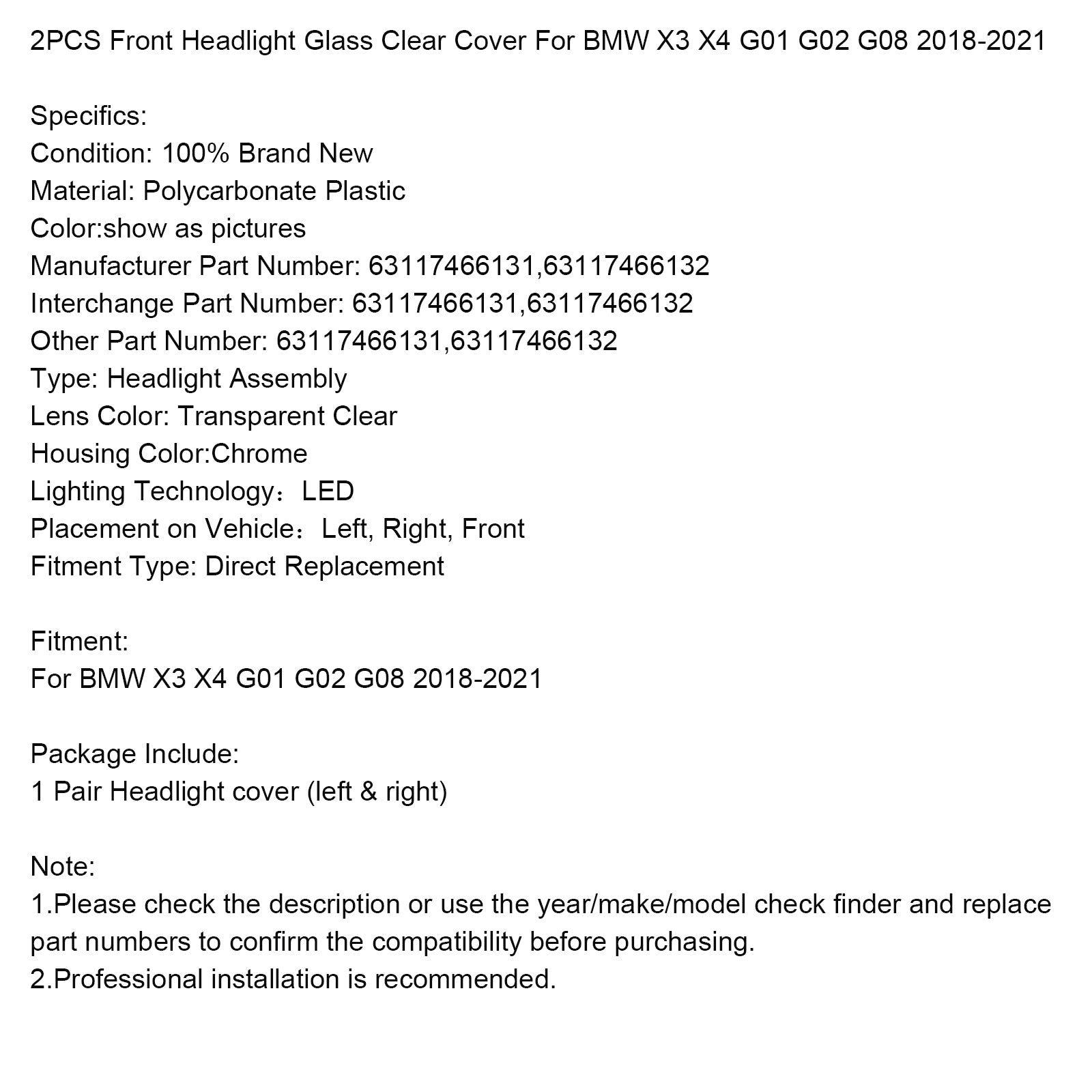 Veel 2 transparante covers voor koplampen voor koplampen BMW X3 X4 G01 G02 G08 2018-2021