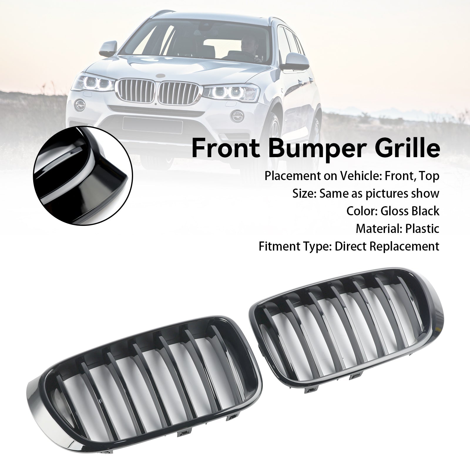 Grille de calandre de pare-chocs avant noir brillant pour BMW X3 X4 F25 F26 2014-2017