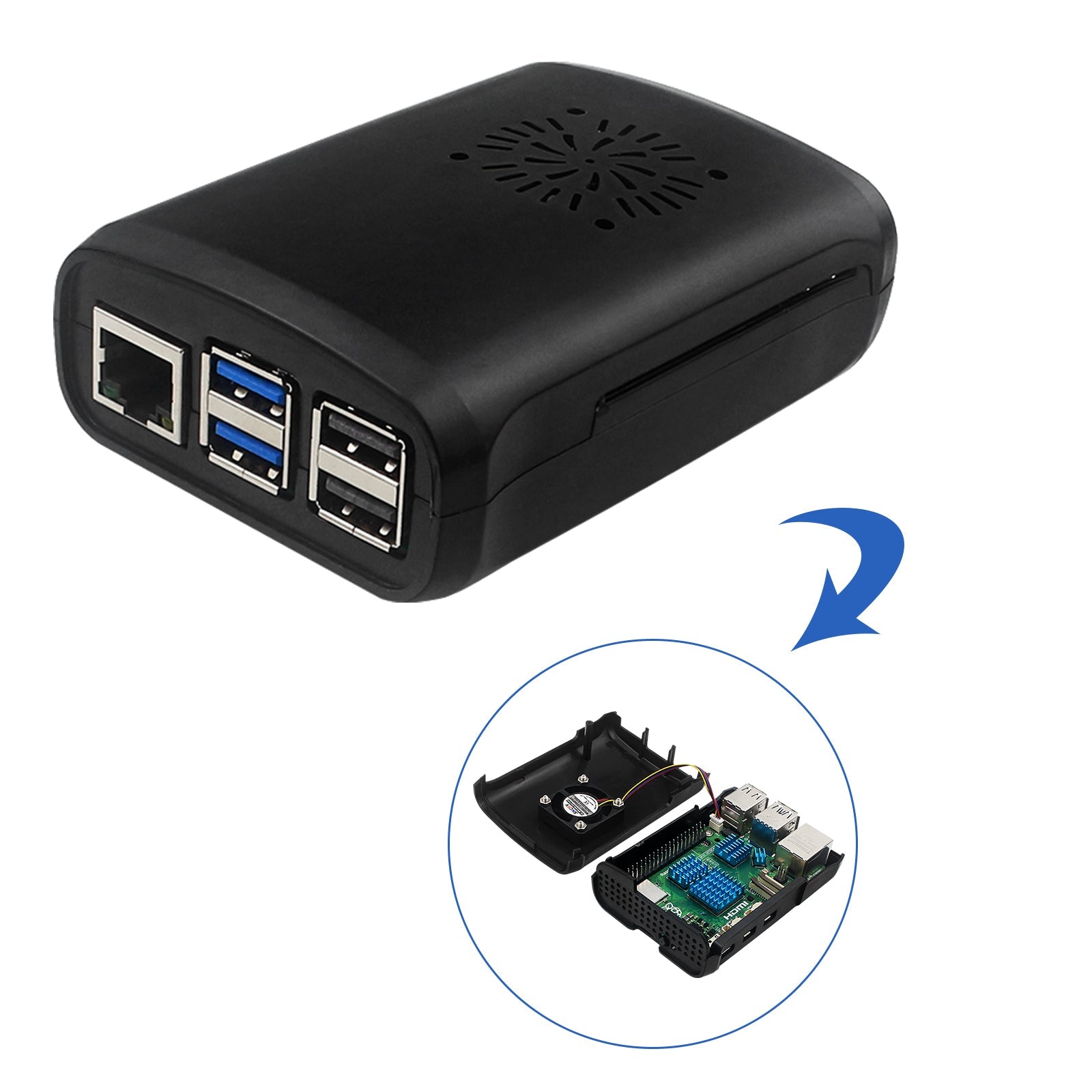 Beschermingsschaal gegoten door ABS -injectie voor frambozen PI5/5B met actieve radiator