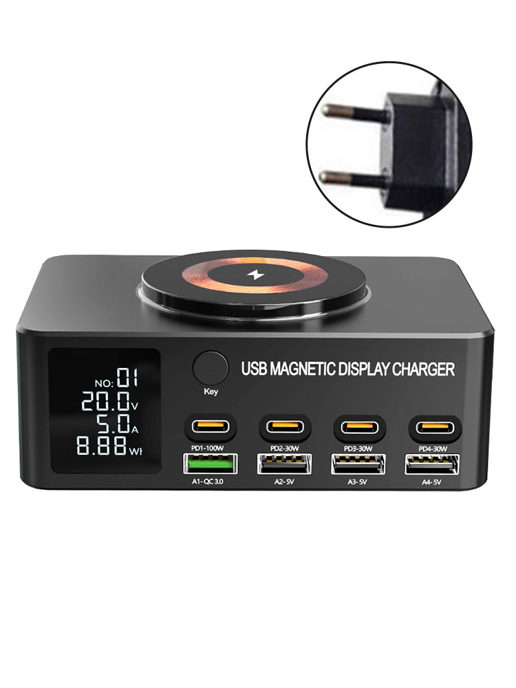 140 W Szybka ładowarka, inteligentny wyświetlacz cyfrowy PD100 W, dla telefonu komórkowego, laptopa, magnetycznego obciążenia bezprzewodowego, multiportowej ładowarki USB, gniazda UE