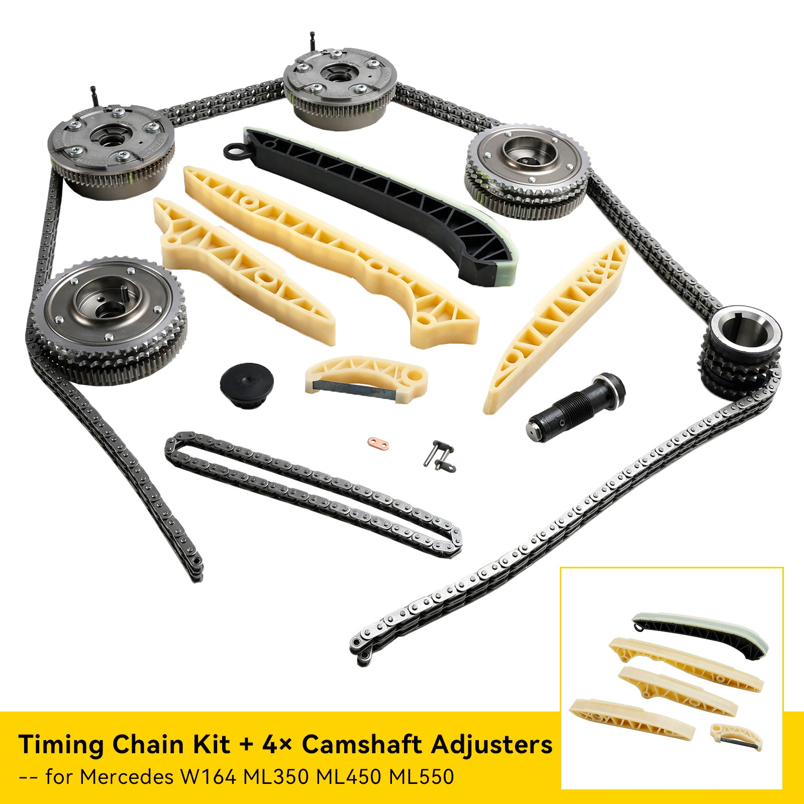 Kit de chaîne de distribution Mercedes CLS550 2007-2011 + 4 × tendeurs d'arbre à cames