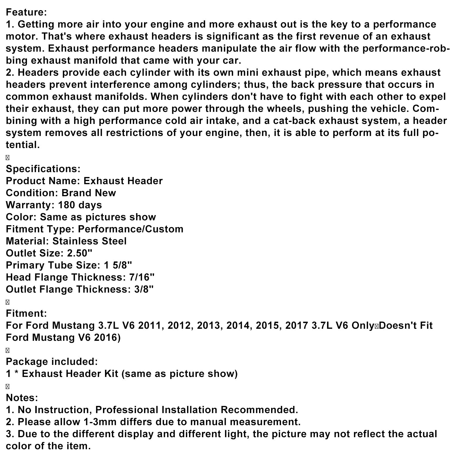 Kolekcjoner&Wydech ze stali nierdzewnej do Forda Mustanga 3.7L V6 2011-2015