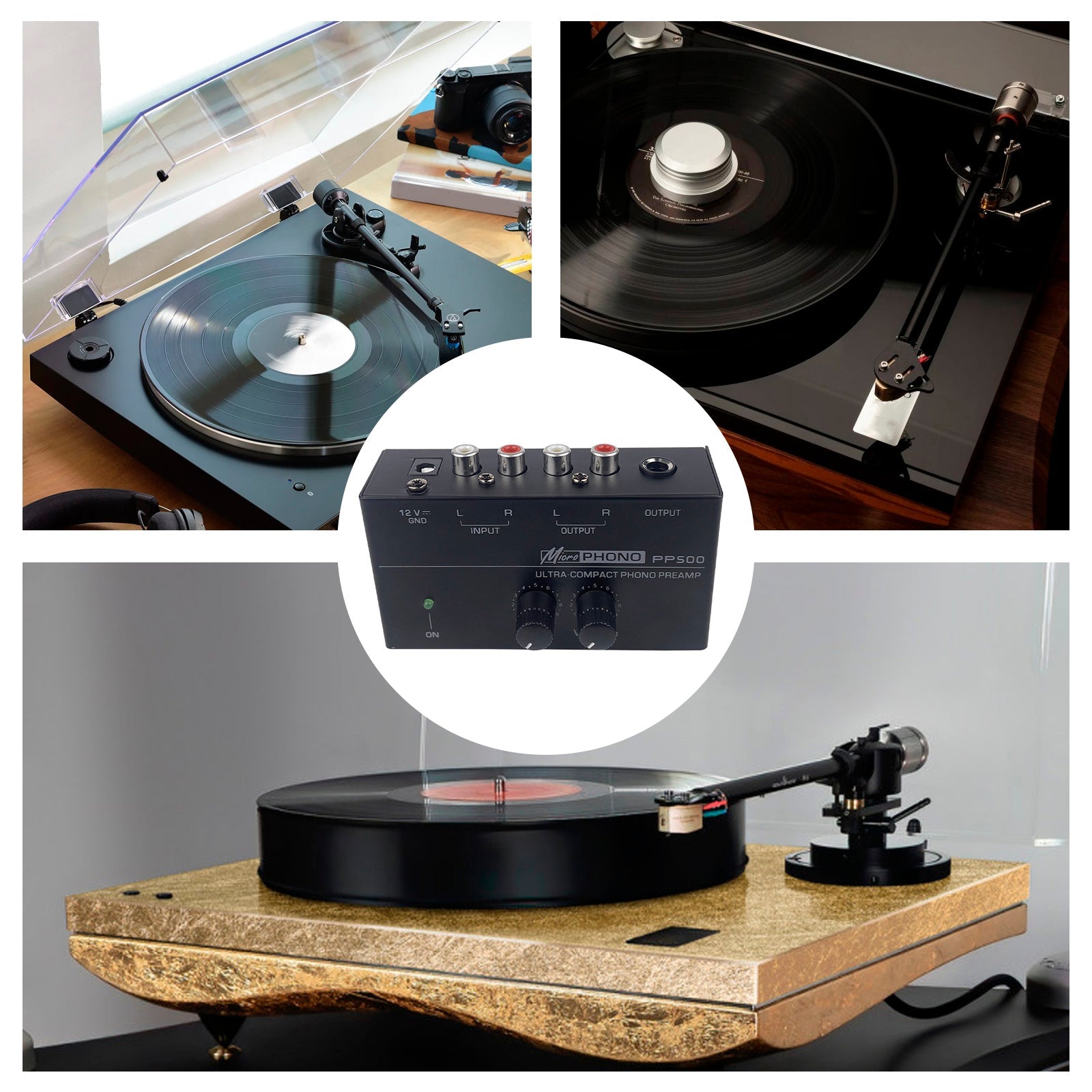 Preamplificador de fono PP500, control de volumen y nivel de 12 V para tocadiscos de vinilo LP