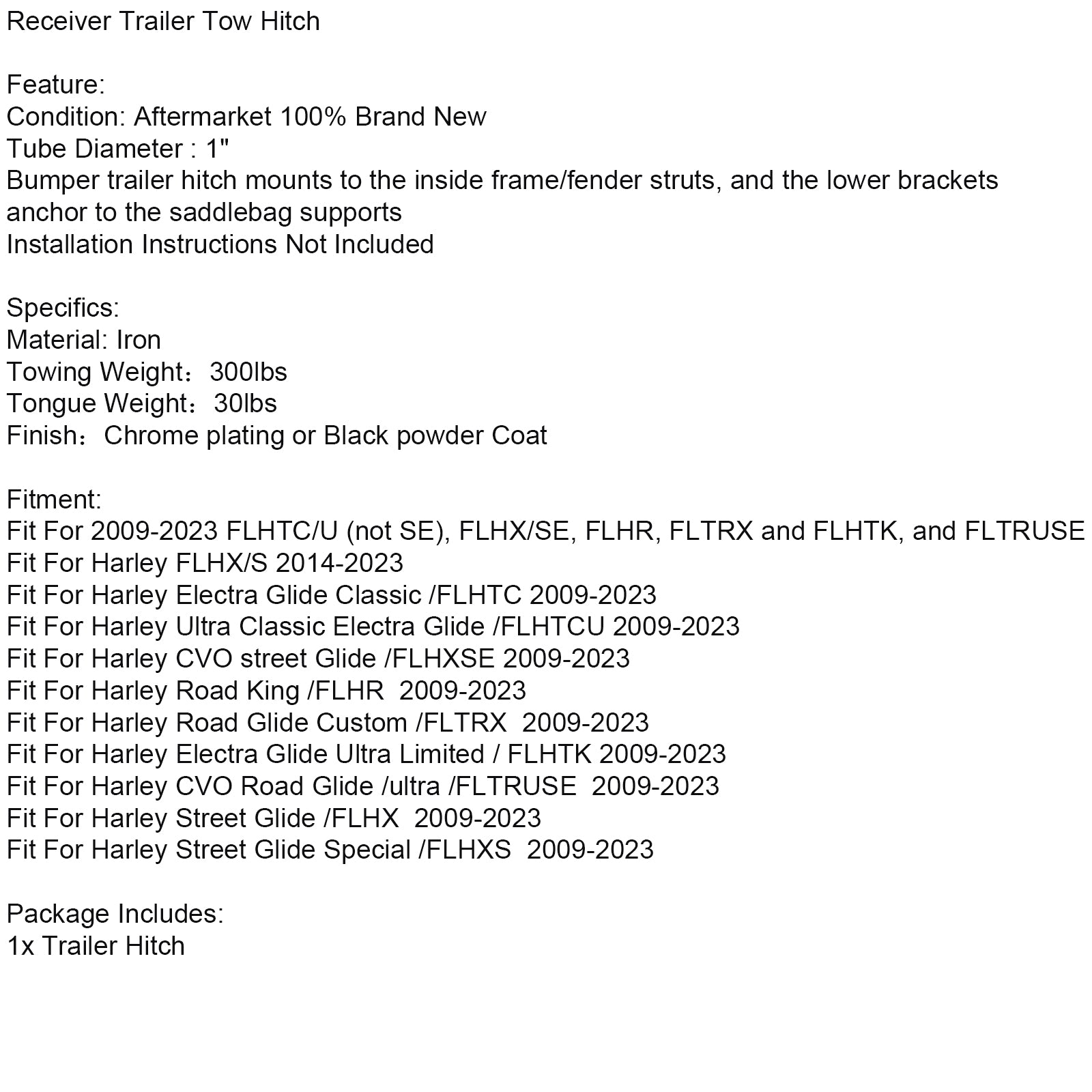 Enganche de remolque para Harley Road King/FLHR (2009-2023)