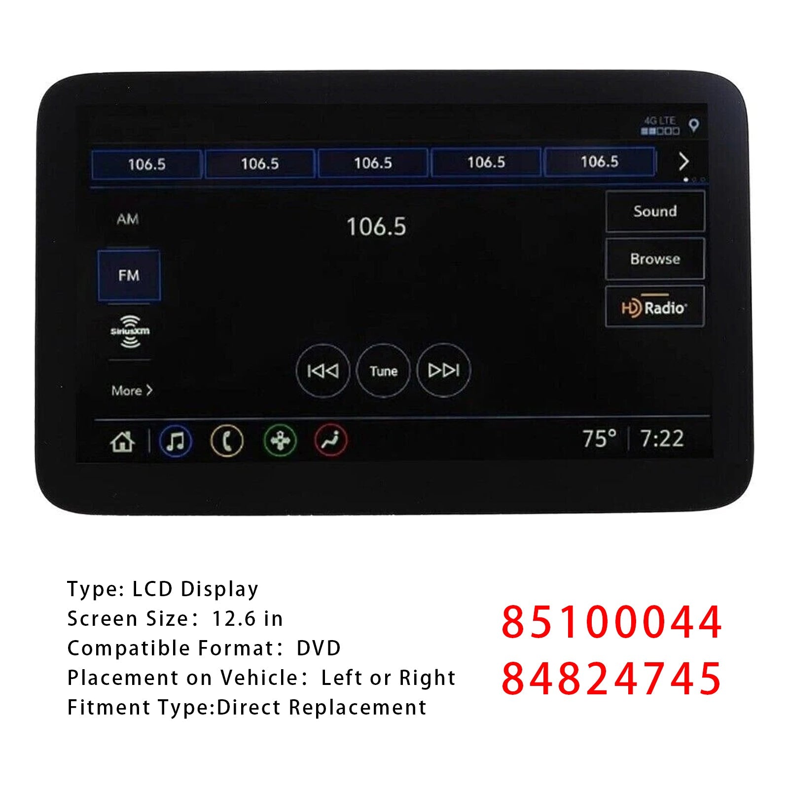 Ekran LCD 85100044 84824745 dla podmiejskiego GMC Yukon XL 21-24 Tylny zagłówek.