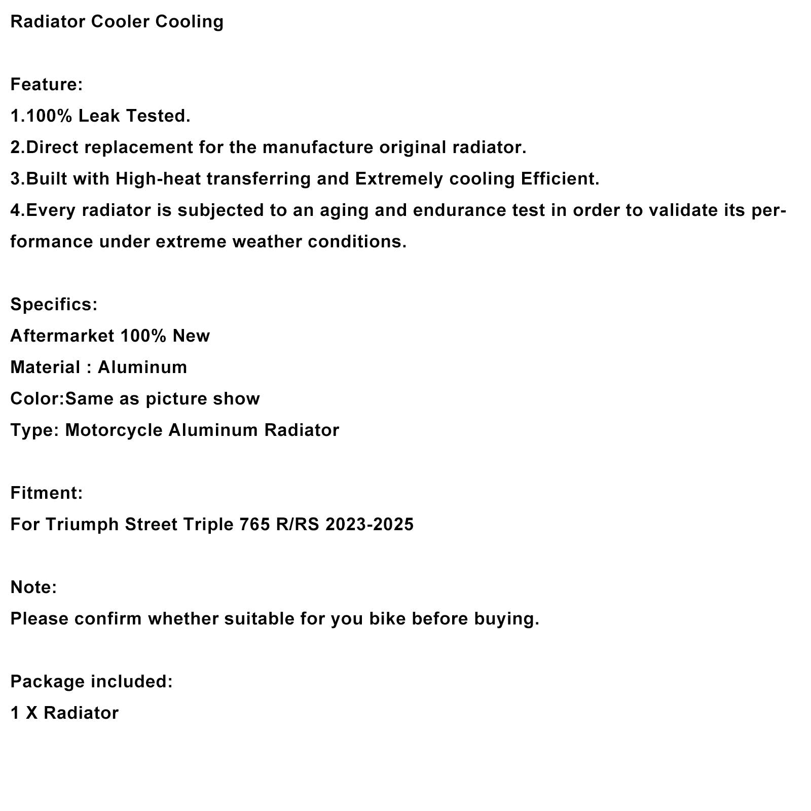 Radiatorkoeler voor Street Triple 765 R/RS-motor (2023-2025)